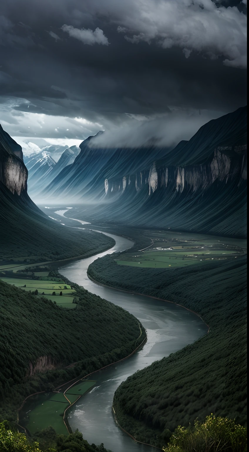 View from the grotto, River Valley, mountains, Rains, tempest, Teaches, The dramatic nature of the sky,