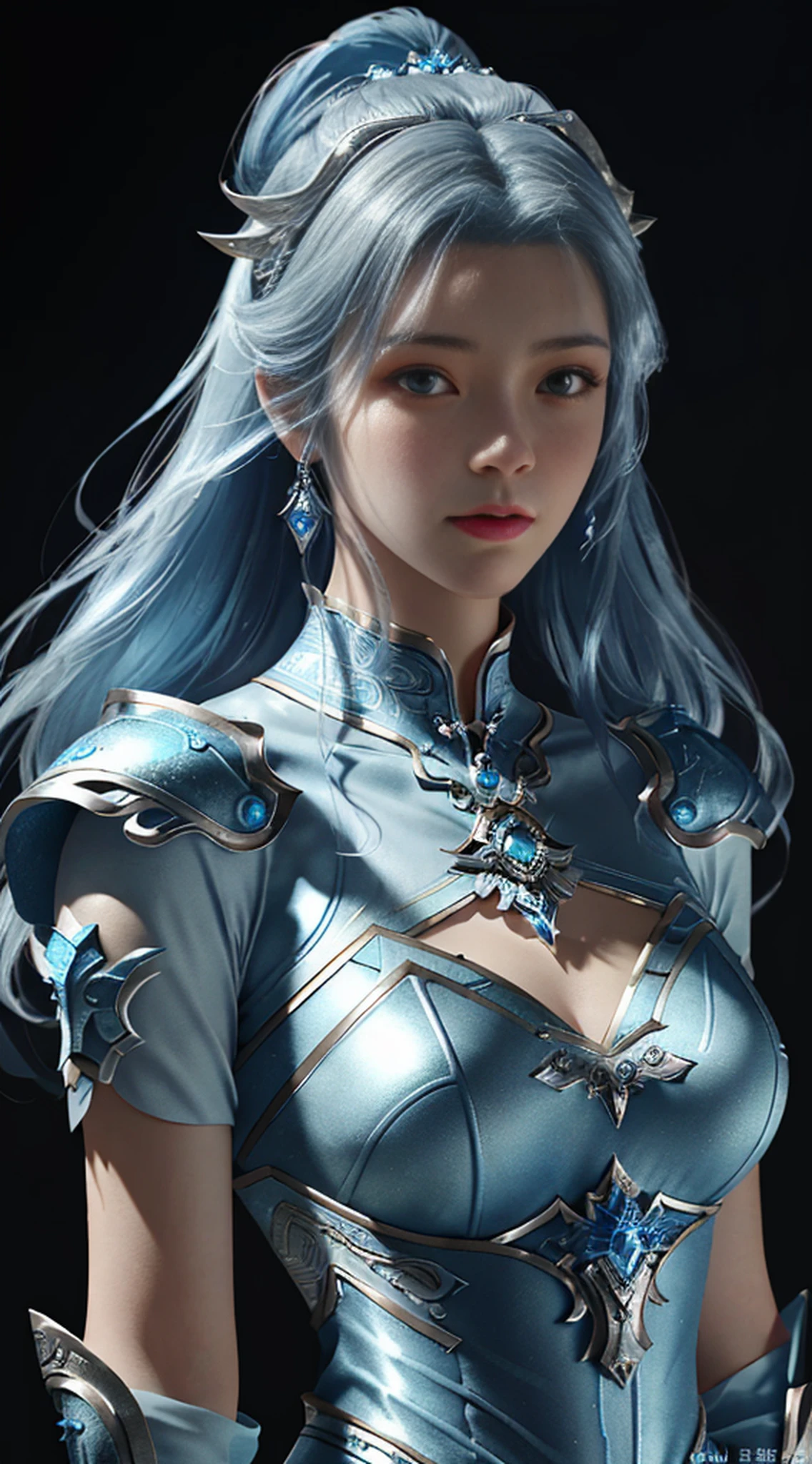 a close up of a woman in a silver and blue dress, chengwei pan on artstation, by Yang J, detailed fantasy art, stunning character art, fanart best artstation, epic exquisite character art, beautiful armor, extremely detailed artgerm, detailed digital anime art, artgerm on artstation pixiv, armor girl