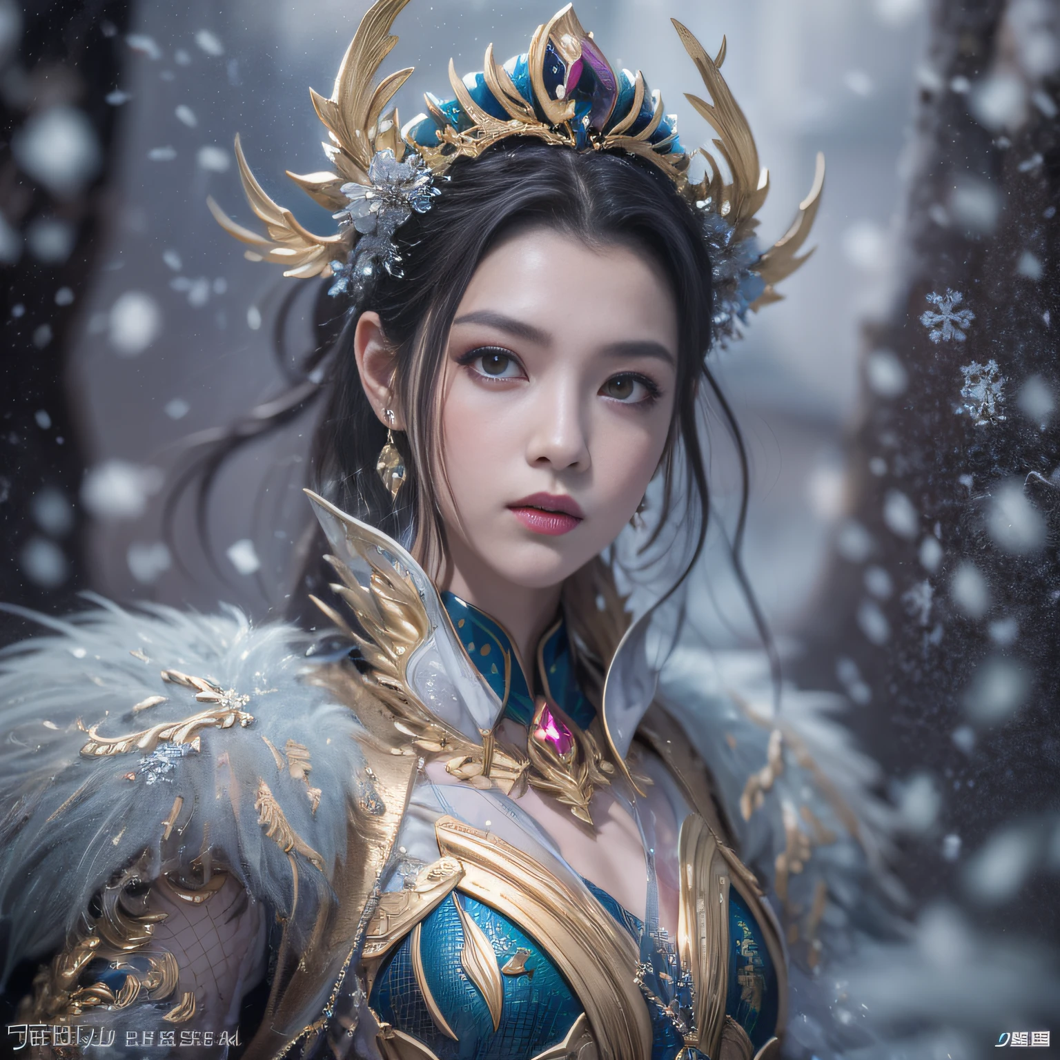 16k（tmasterpiece，k hd，hyper HD，16k）short detailed hair，backrooms，Fog Circle Girl ，Golden Dragon Protector （realisticlying：1.4），Python robe，Purple-pink tiara，Snowflakes fluttering，The background is pure， A high resolution， the detail， RAW photogr， Sharp Re， Nikon D850 Film Stock Photo by Jefferies Lee 4 Kodak Portra 400 Camera F1.6 shots, Rich colors, ultra-realistic vivid textures, Dramatic lighting, Unreal Engine Art Station Trend, cinestir 800，