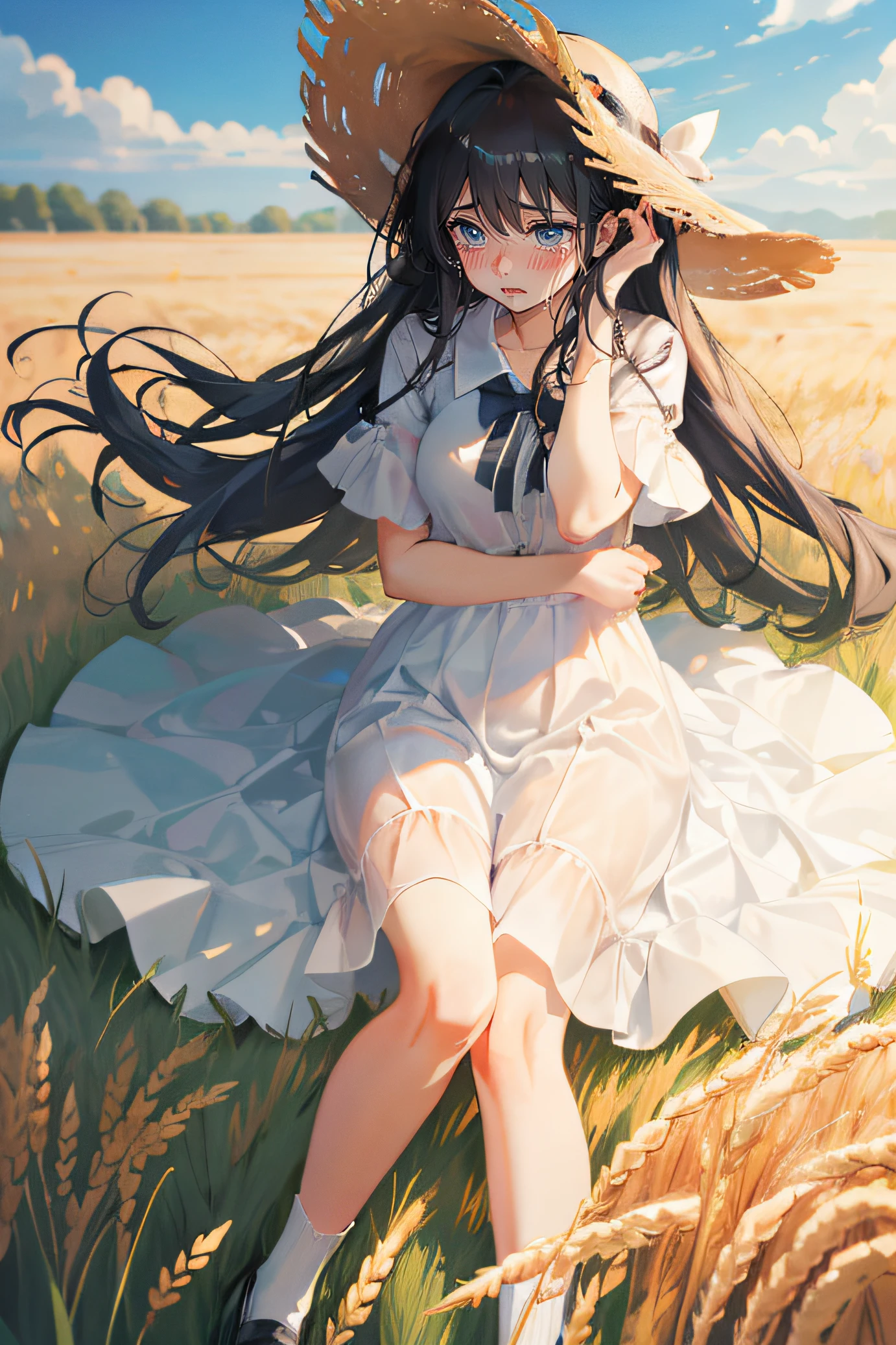 crying with eyes open, Wide eyes, despair, Crying, Ear blush, full blush, rough breath, Blush,