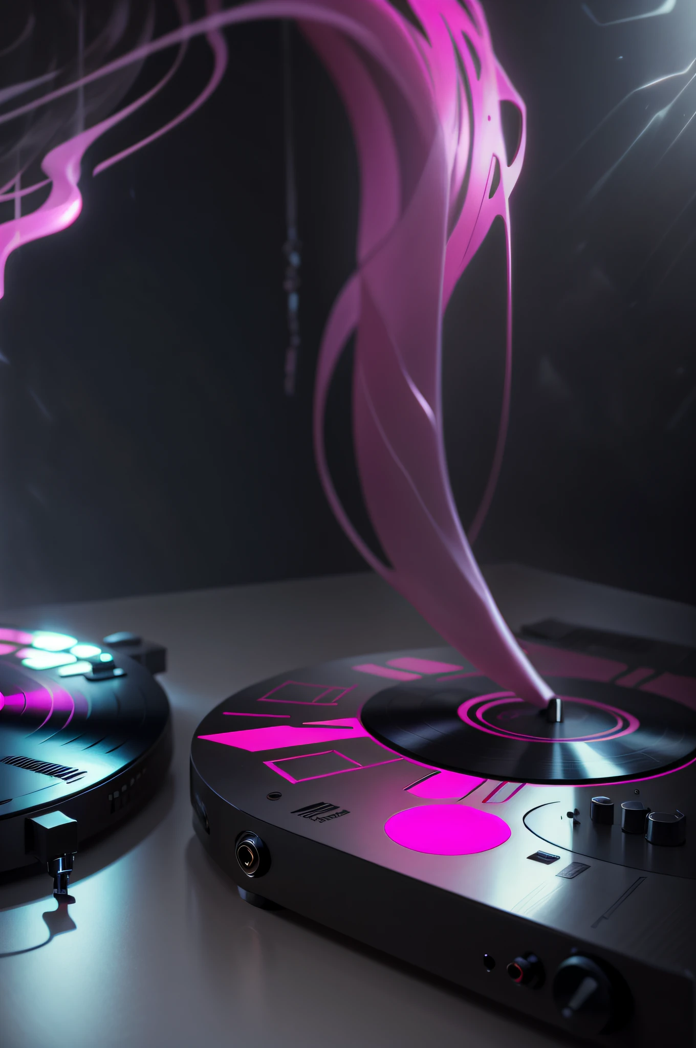 vinyl player element, The pink color is predominant, phtoshop mixing tool effects, Color fluid effect, The picture quality is super clear, Cool colors, 8k