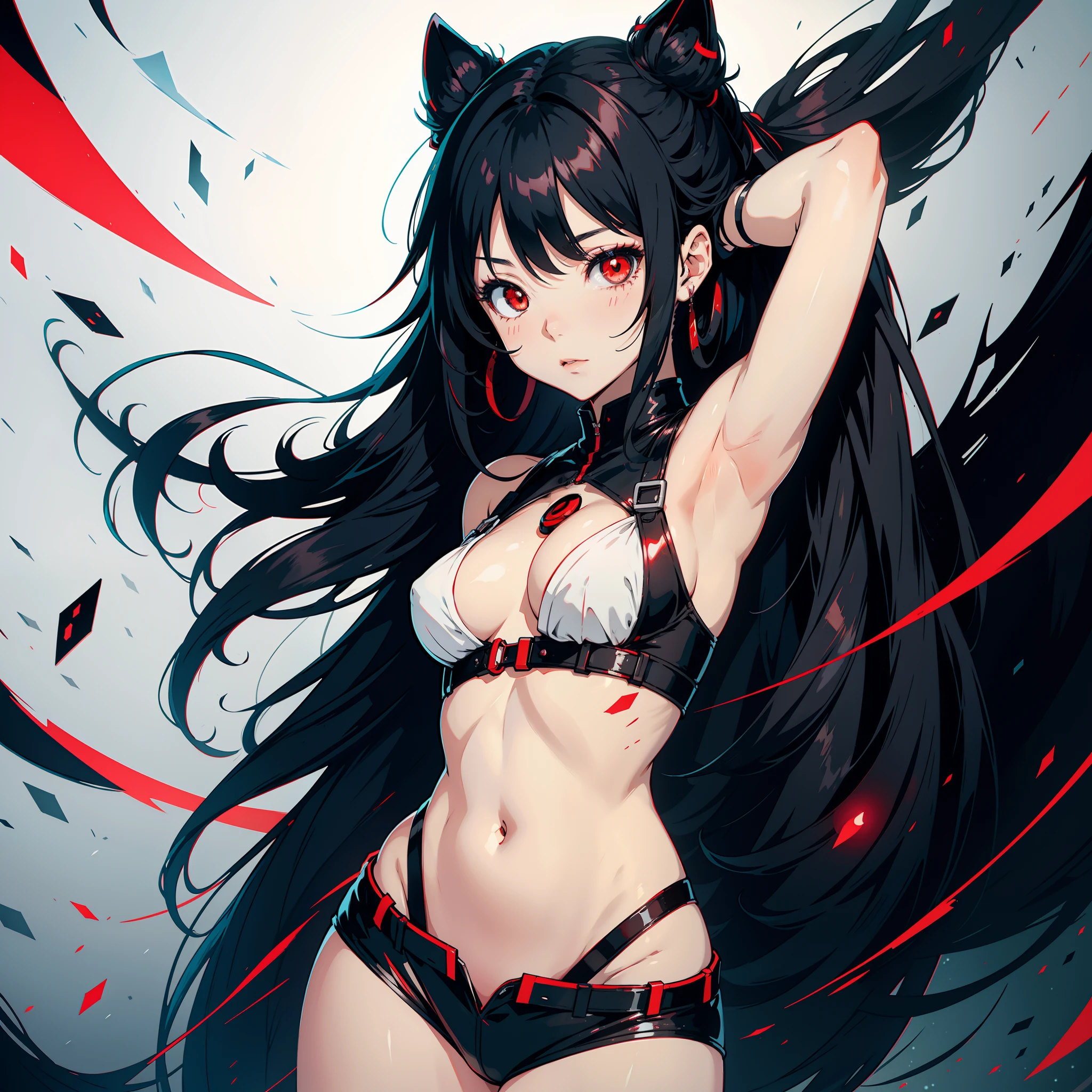 Anime girl with black hair and red eyes