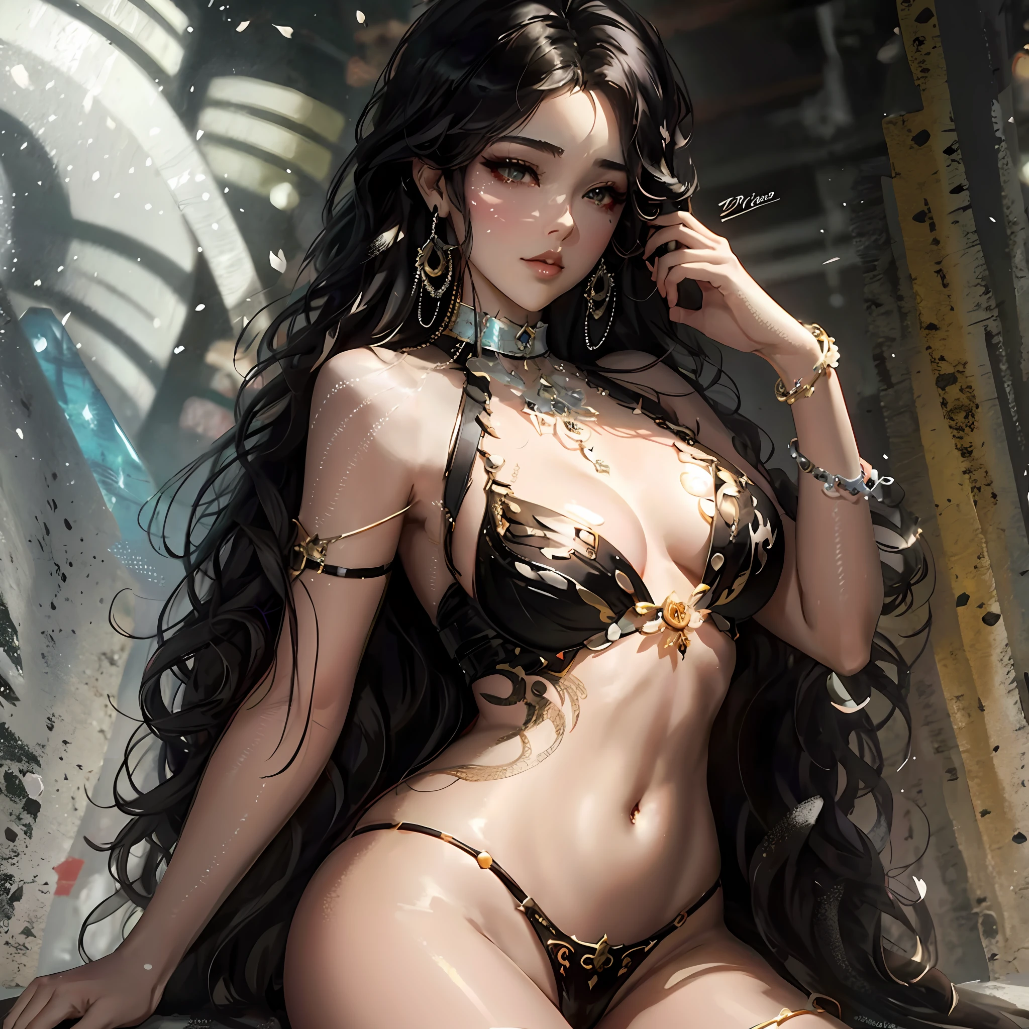 araffed woman in a bikini sitting on a ledge, by Yang J, beautiful alluring anime woman, seductive anime girl, a beautiful fantasy empress, artwork in the style of guweiz, seductive cyberpunk dark fantasy, fantasy art style, ((a beautiful fantasy empress)), guweiz, fantasy woman, by Victor Wang, beautiful anime woman, by Li Song