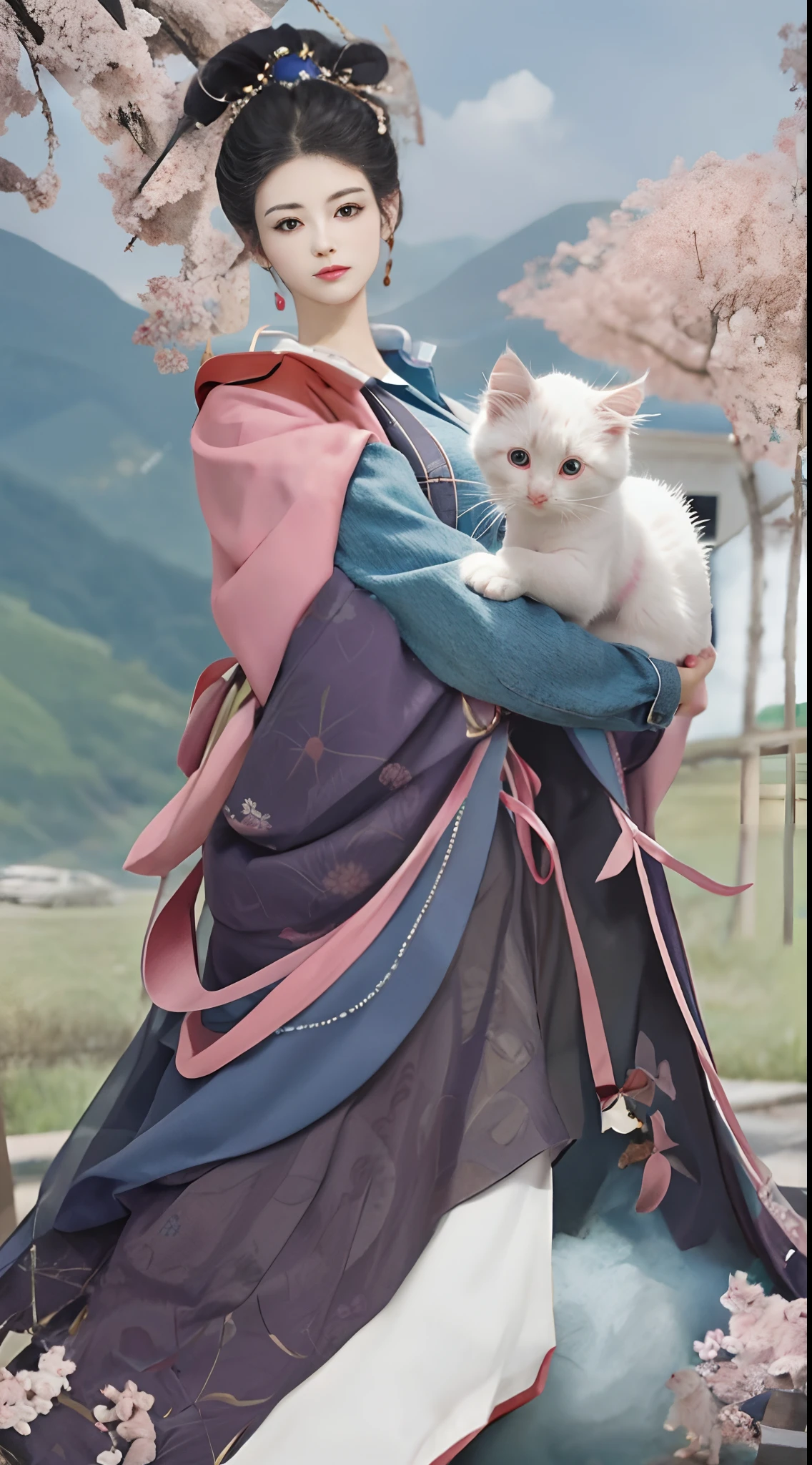 Holding a white kitten,Holding a kitten,Embrace a well-behaved kitten