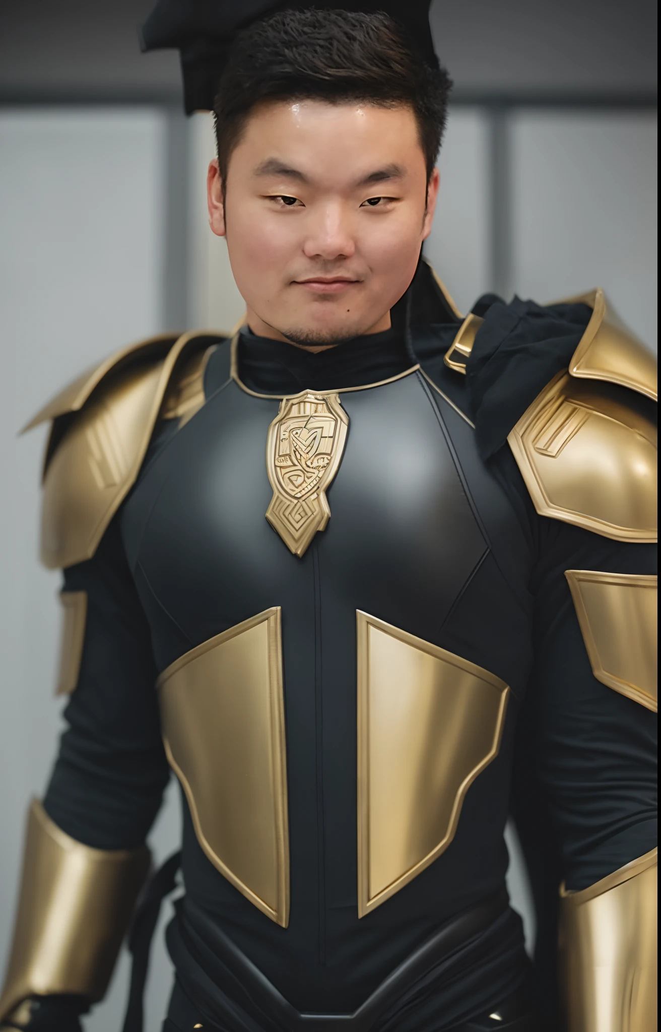 of a guy，Dressed in gold armor，future warrior，perfectly proportions，The anime details are exquisite，cyber punk style。