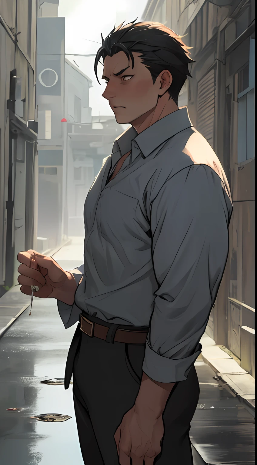 A3R1, Hector Fey ,Look at the upper body more,Pants view,legs separated,A3R1,pissing,Pee yourself,His own urine ran down his thigh,perfect male figure, Aerith Gainsborough ,Put your hands in your trouser pockets,Pee from his legs,yellow eyes,Surrounded by other people, Stand in a very dirty medieval castle,and the sun was shining brightly,Wear a tie,wearing leather belt,Long Sleeve White Shirt,(The shirt is soaked),short yellow hair,perspire,Black suit trousers,dress shoes,Nervously bow your head,is shy,embarressed,Defeat,is shocked,panicking,worry,exteriors,On dry ground, A small puddle of his own urine formed around his feet,Very eager to pee,Wet yourself,Urine discharge,high detal,hentail realism,ultra-realistic realism,three sided view, A masterpiece of careful planning,A high resolution, hyper HD ,anatomy correct,super detailing,best qualtiy,A high resolution,8K
