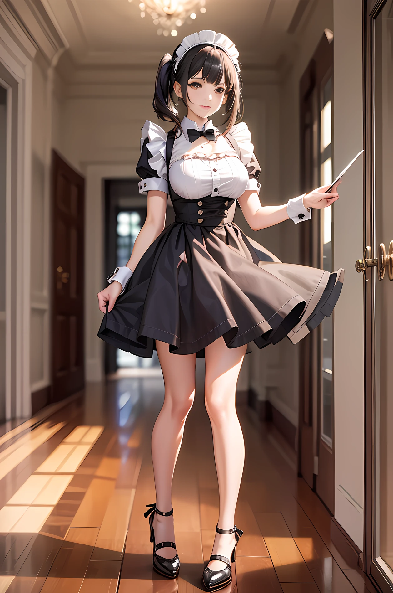 Two-dimensional maid butler short skirt long legs large villa