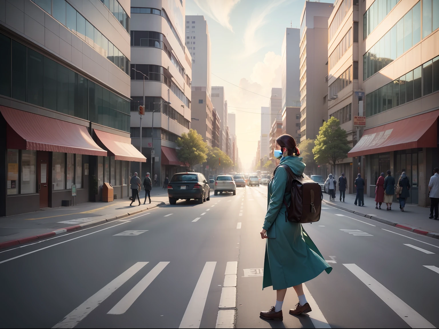 On a bustling city street, a big hospital