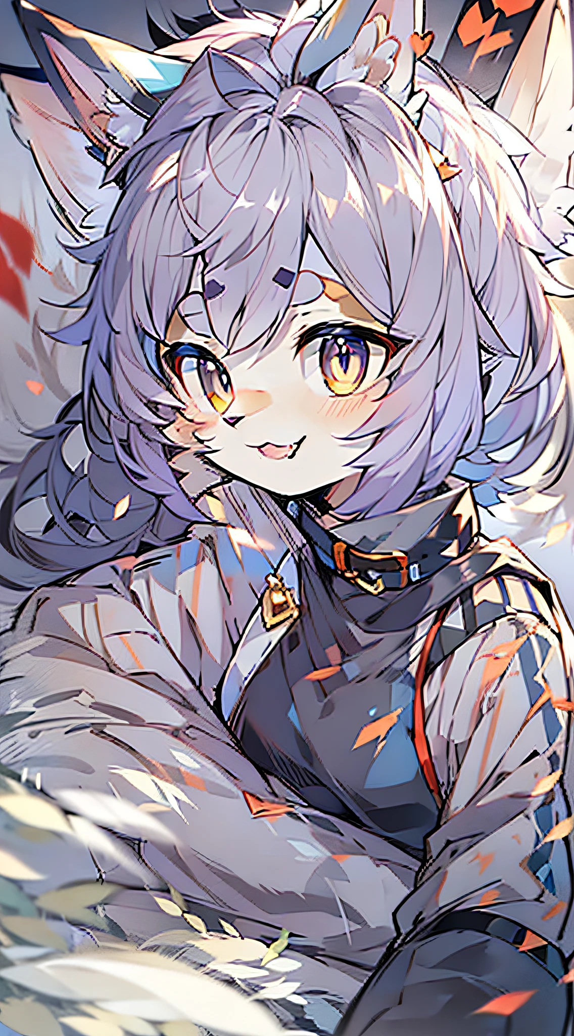 Striped hair, Messy hair, Purple hair, Silver hair, huge ahoge, bell, Heart-shaped pupils, mismatched pupils, Fox ears, Heart earrings, Cat ears, drunk, Tongue out, Seductive smile, High detail, Depth of field, hyper HD, A high resolution, Masterpiece,Fell on the bed,Bare body