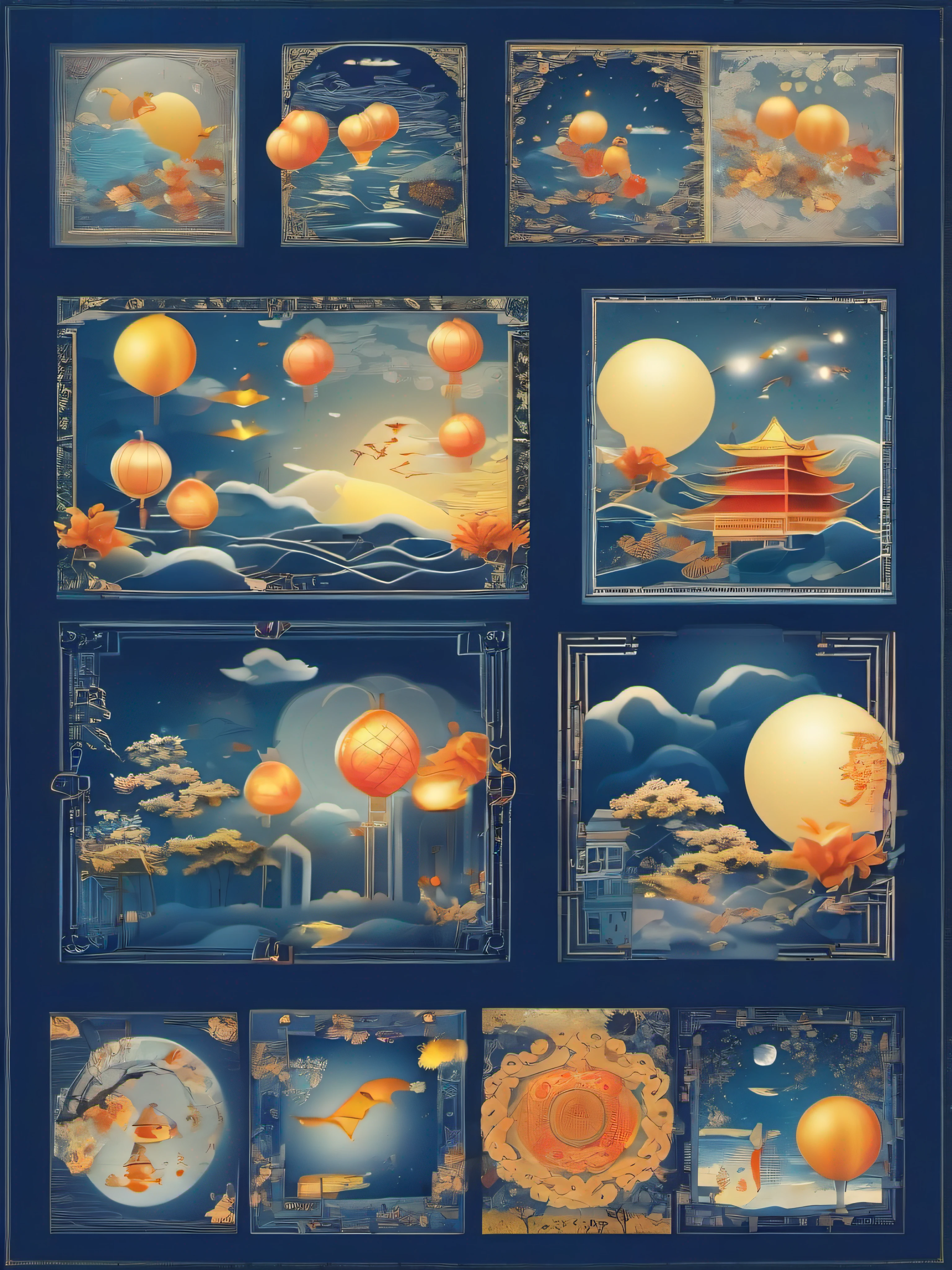 Skysky，Mid-Autumn Festival，，deep blue background，Texture，Simple