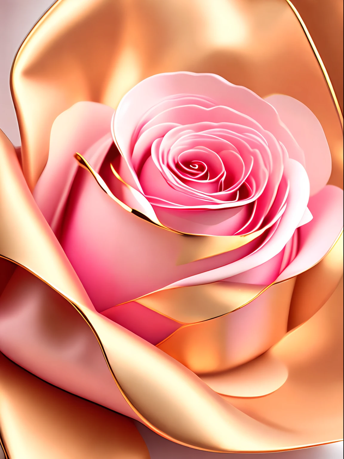 Ultra-high pixel,Abstract pink rose,Wrapped in gold silk,Metallic silk,the wallpaper,Graphic design style,All details are clearly visible,White clean undertone
