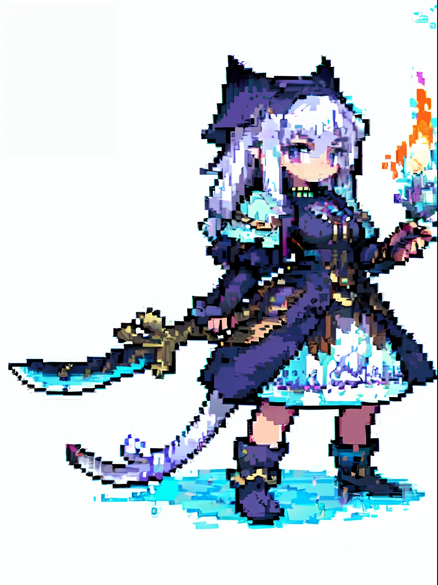 (,Top quality, Best quality), pix, Pixel art,1girll, full bodyesbian, , warrior,, inquisitive look, White skin, Purple eye, long white hair, Cat-eared girl,white backgrounid, giant sword, , Pixel art,Pubic area is clear,Large chest
