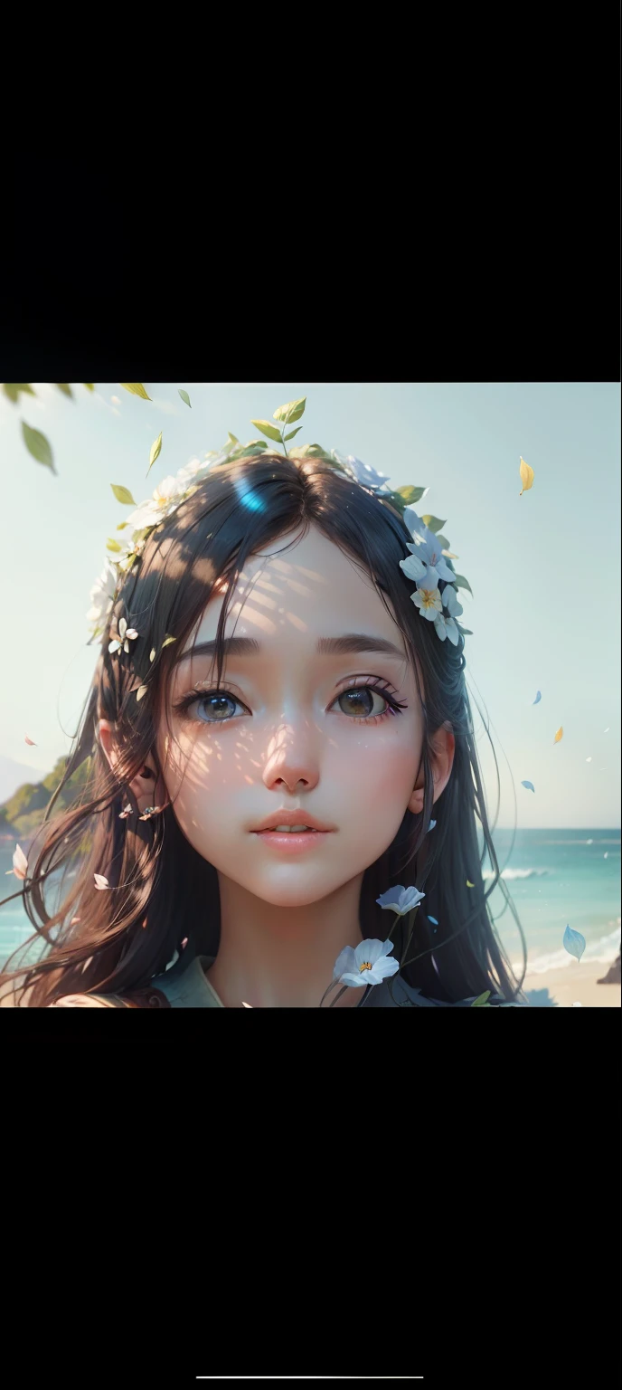 Masterpiece, best quality, (very detailed CG unity 8k wallpaper) (best quality), (best illustration), (best shadows) Nature', blue sea,delicate leaves petals of various colors falling in the air light Tracking, super detailed --v6