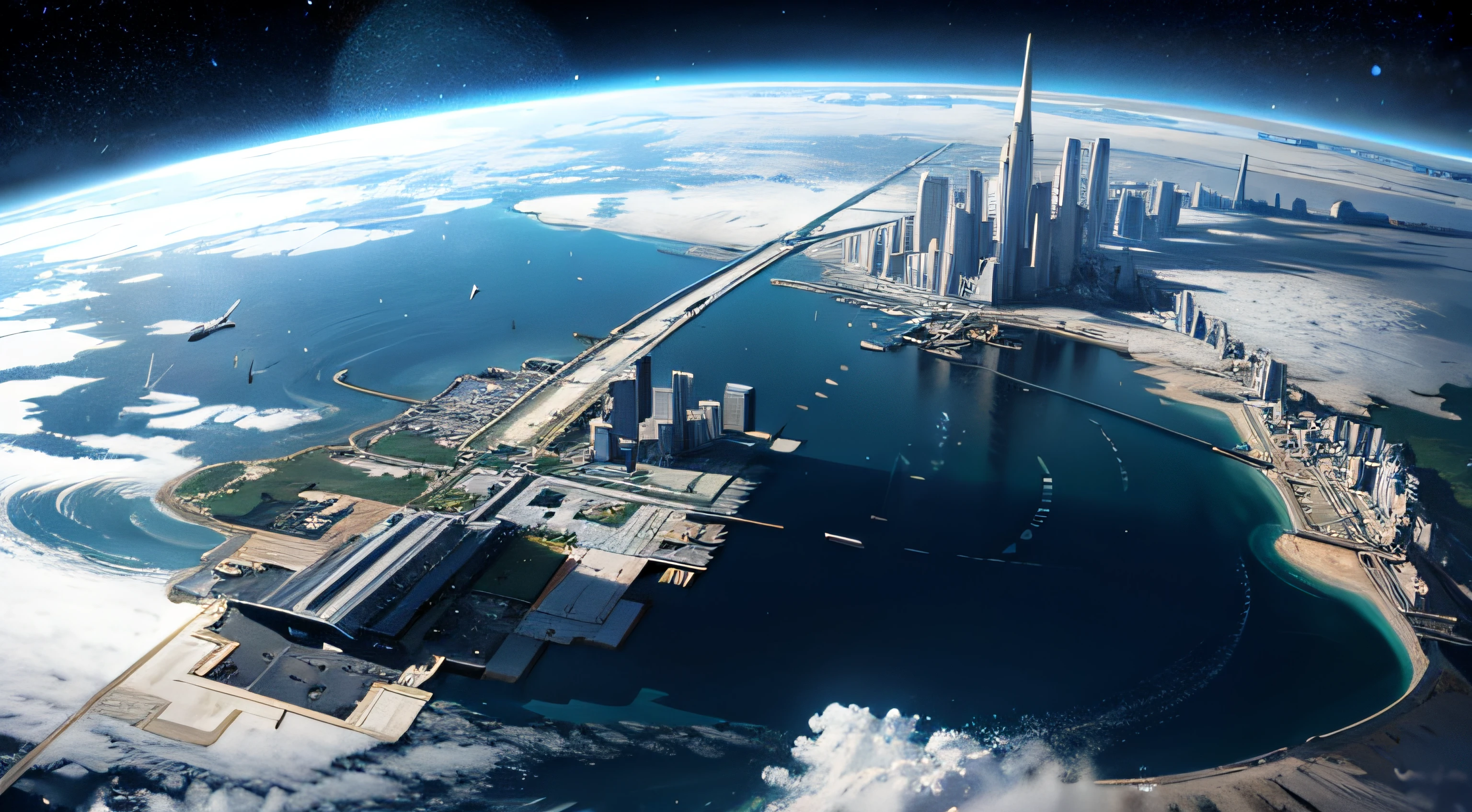Space City,Around the earth,Several ships flew into it,