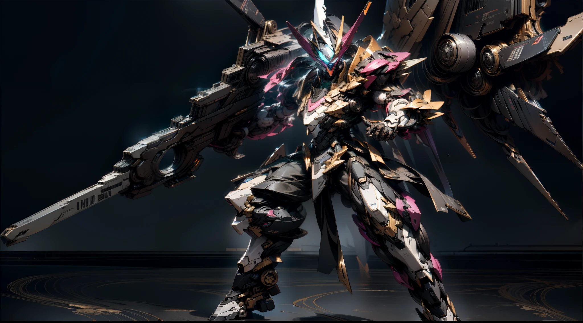 best qualtiy，tmasterpiece，Extremely refined and beautiful，Extremely detailed 8K，finely detailled，tmasterpiece，Best quality at best，8k wallpaper，High quality texture，Complicated details，Detailed texture，Highqualityshadow，Gray black cosmic background，Pedestrian Gundam （Full of technology），The Freedom Gundam is well built，He has a pair of archangel wings on his back，Hands，holding a weapon，Maintain a fighting stance