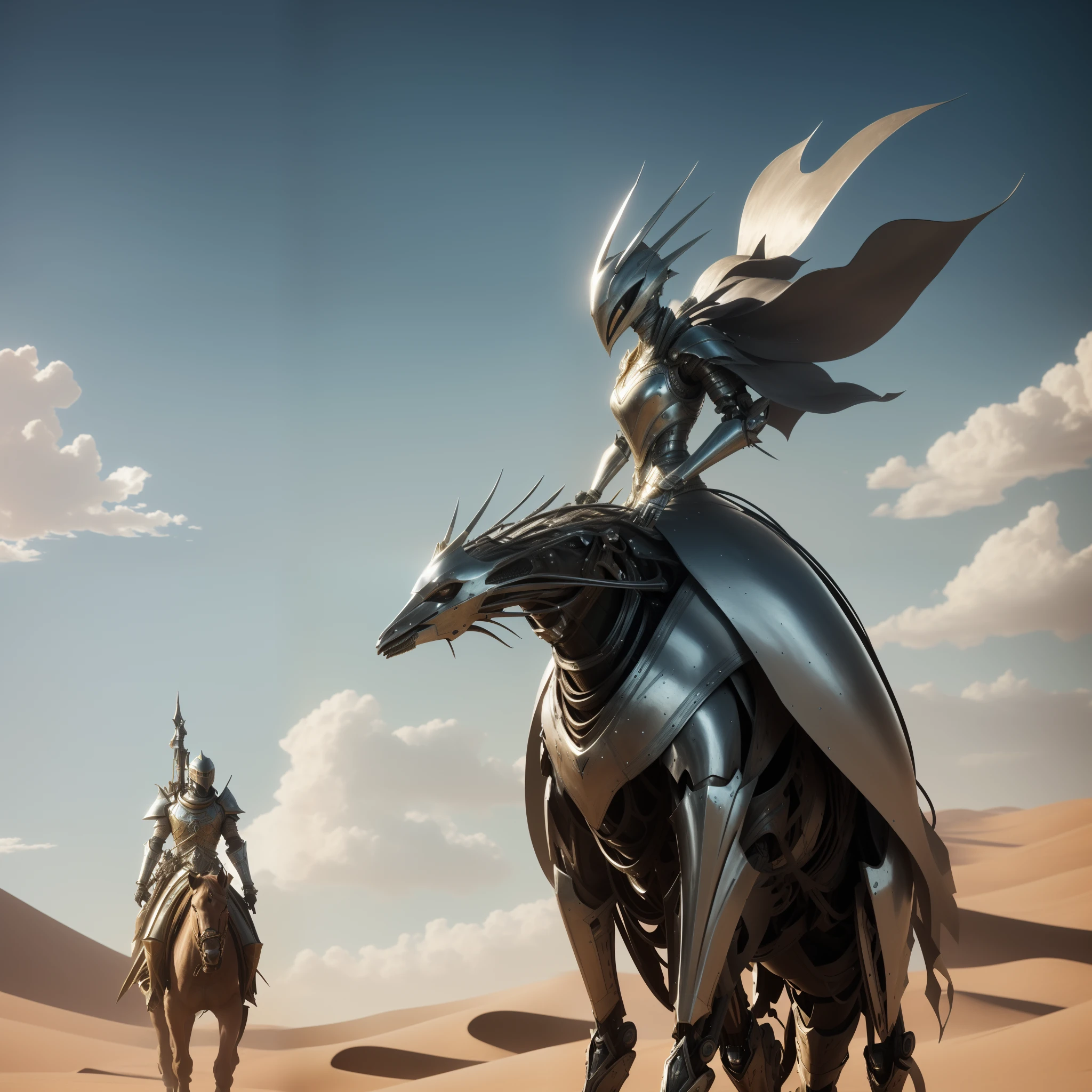 Close-up of a man riding a horse in the desert, Unreal Engine fantasy art, elegant cinematic fantasy art, saudi futuristic warrior mecha, unreal engine rendered + A goddess, 4K fantasy art, of a beautiful female knight, Fantasy art Behance, Beeple e Jean Giraud, hyper-detailed fantasy character, 8K fantasy art, highly detailed fantasy art