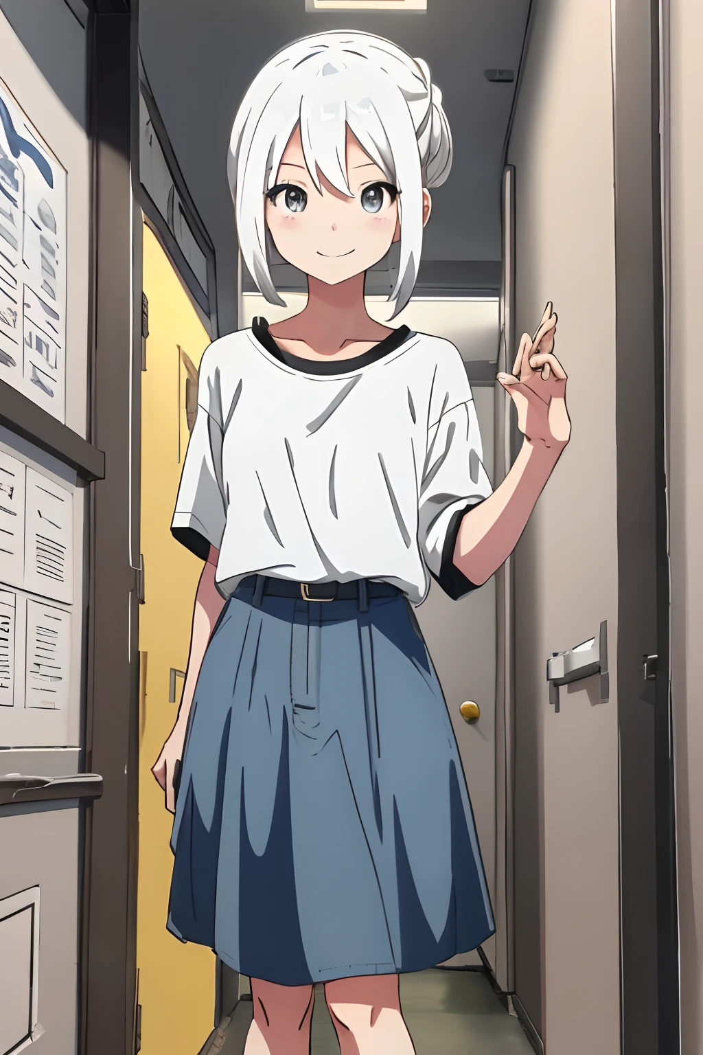 Anime girl, Square hairstyle, White hair, Smile, shirt, No clothes in the 2000s