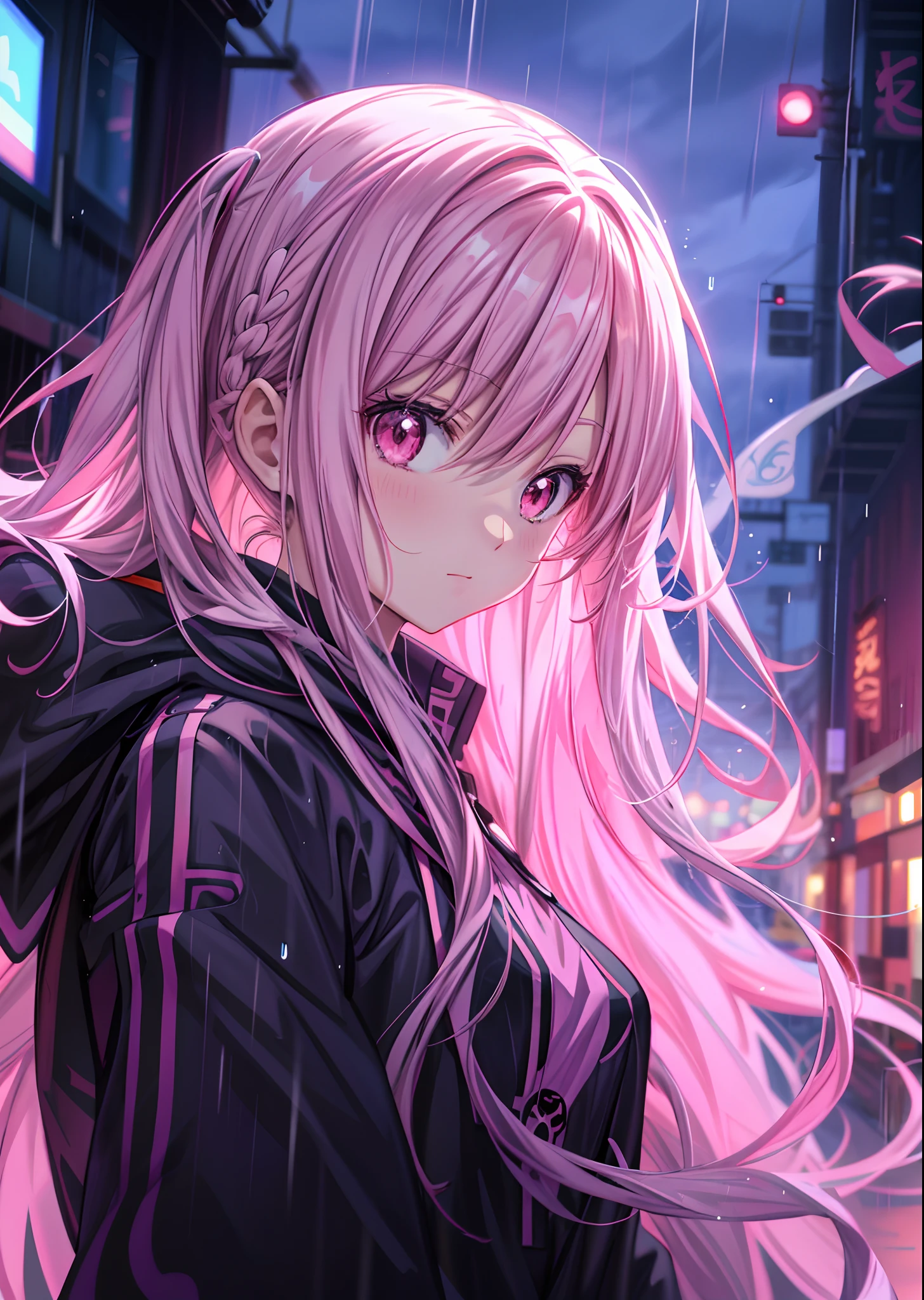 anime girl with long pink hair and pink eyes in the rain, anime style 4 k, best anime 4k konachan wallpaper, 4k anime wallpaper, anime art wallpaper 4 k, anime art wallpaper 4k, anime wallpaper 4 k, anime wallpaper 4k, anime art wallpaper 8 k, nightcore, 4 k manga wallpaper, blonde anime girl with long hair