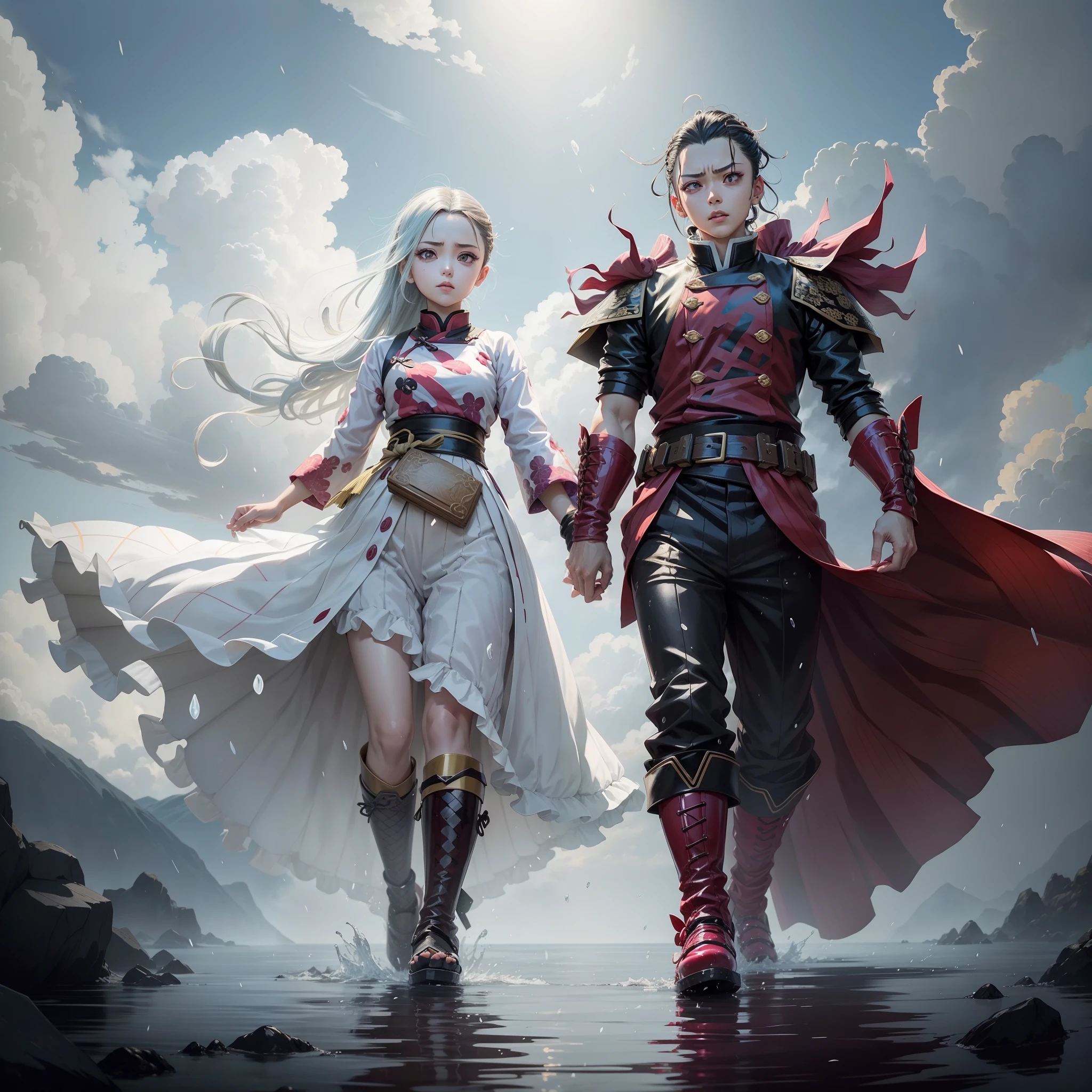 tANJIRO kAMADO E NEZUKO KAMADO DE KIMETSU NO YAIBA, cidade em chamas, water, Chuva