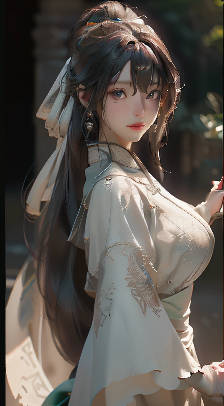 (Best Quality), ((Masterpiece), (Detail: 1.4), 3D, A Beautiful Ancient Chinese Female Figure, HDR (High Dynamic Range), Ray Tracing, NVIDIA RTX, Super-Resolution, Unreal 5, Subsurface Scattering, PBR Textures, Post Processing, Anisotropic Filtering, Depth of Field, Maximum Sharpness and Sharpness, Multi-layer Textures, Albedo and Highlight Maps, Surface Shading, Accurate simulation of light-material interactions, perfect proportions, Octane Render, two-color light, large aperture, low ISO, white balance, rule of thirds, 8K RAW,