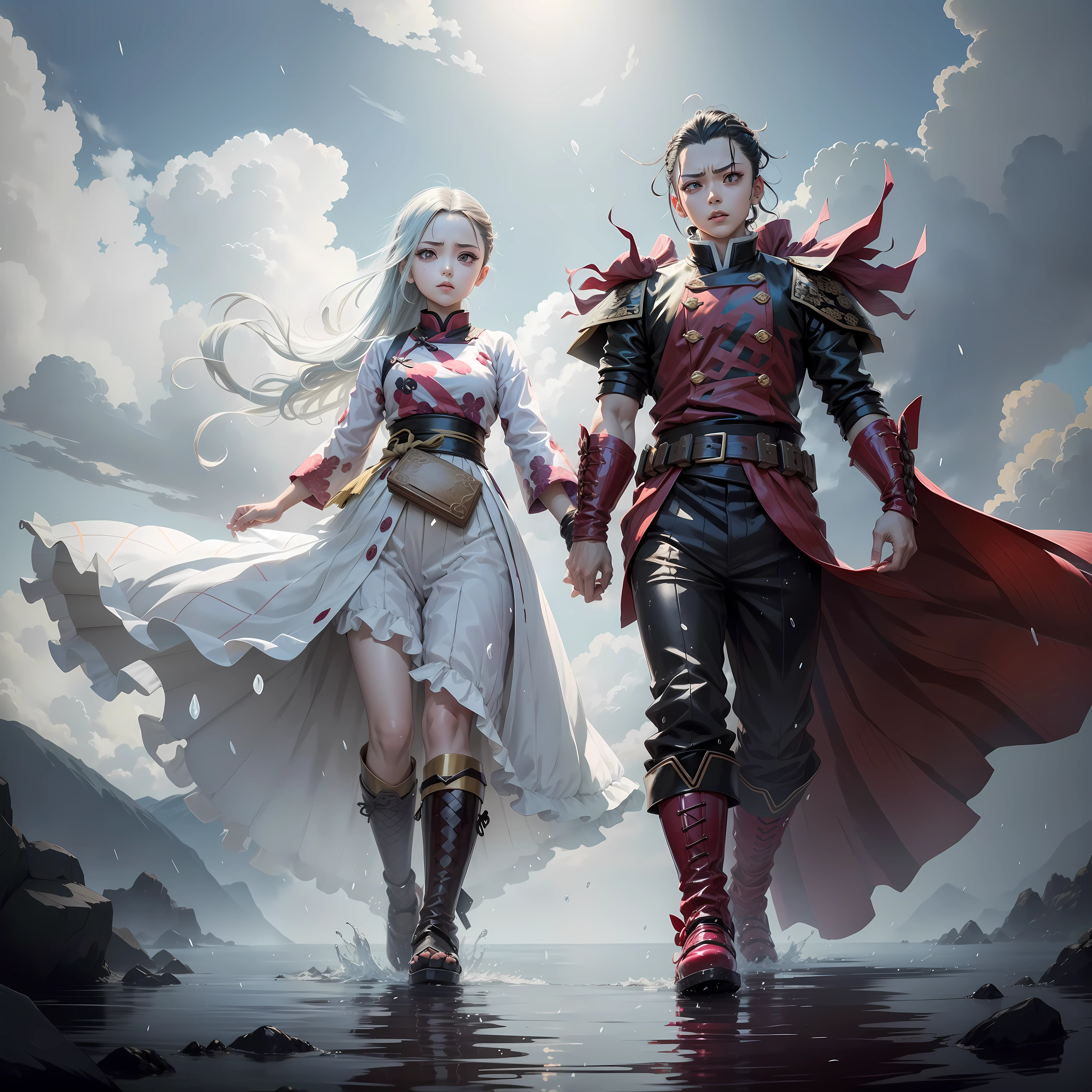 tANJIRO kAMADO E NEZUKO KAMADO DE KIMETSU NO YAIBA, cidade em chamas, water, Chuva