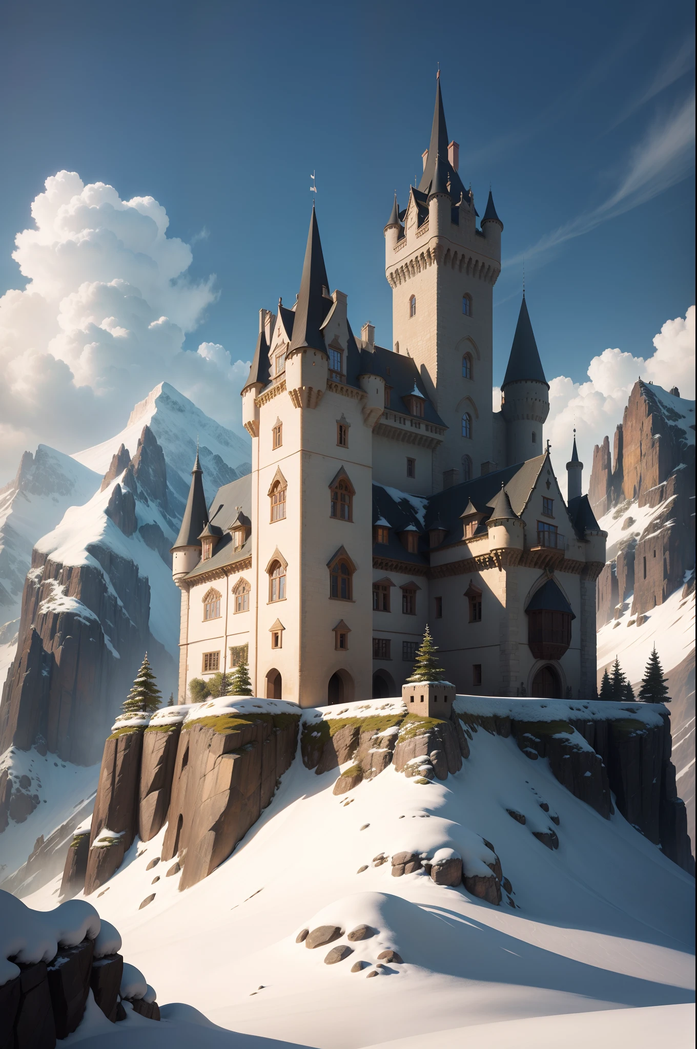 Medieval castle palace,Located on a high mountain