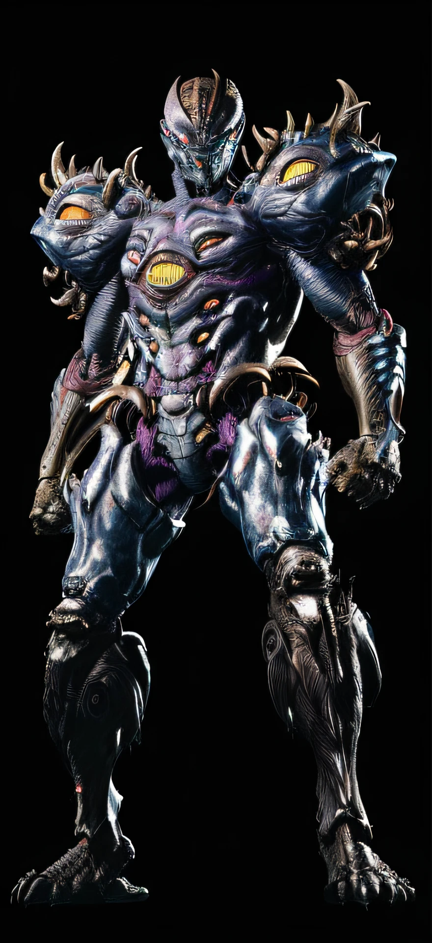 Close-up of a monster with a big head and a big body, guyver style, guyver dark hero, guyver, full body savage devilman, resident evil virus concept art, doom guy resembling samus, male djinn man demon hybrid, depraved cybernetic demon, cyborg satan, character art the contra, Predator aliens