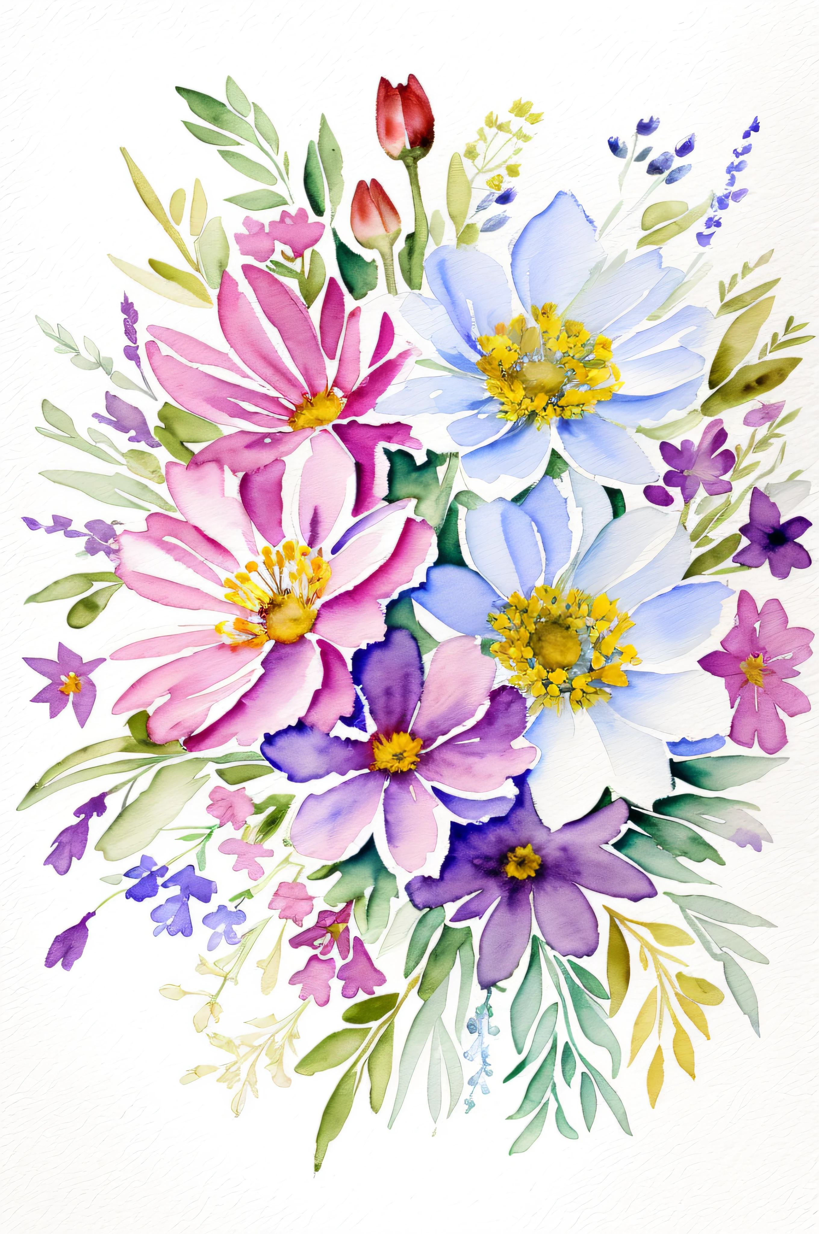 (Wild flowers art, watercolor botanical)