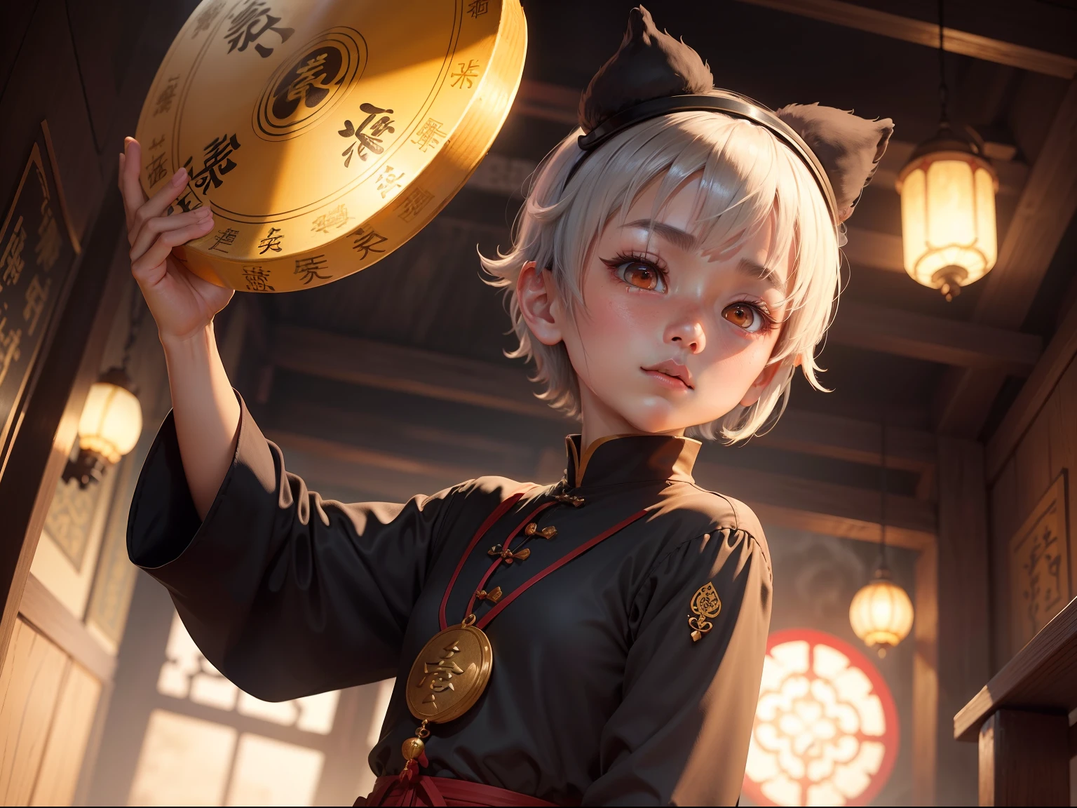 A small Taoist priest, she has a clean short hair, raised a hand, and flashed a huge Taoist 'well' character charm on her head, the charm emitted a huge light, and the Taoist cheek was slightly red with a resolute look