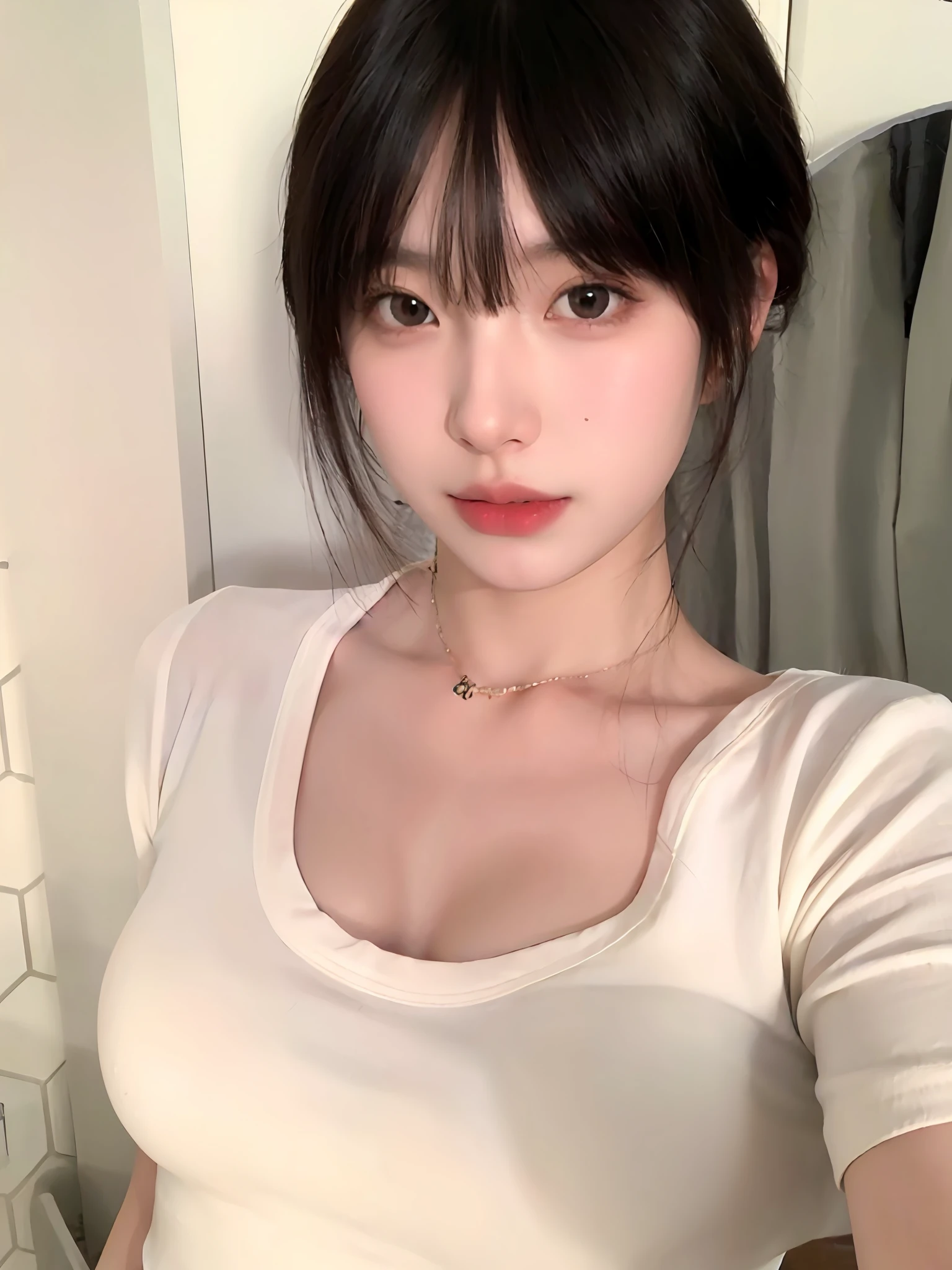 (Large breast:1.4),(open shirt:1.4),(Best quality,masterpiece,ultra high res,(photorealistic:1.4),1girl,(:1.4),(partially unbuttoned:1.5),