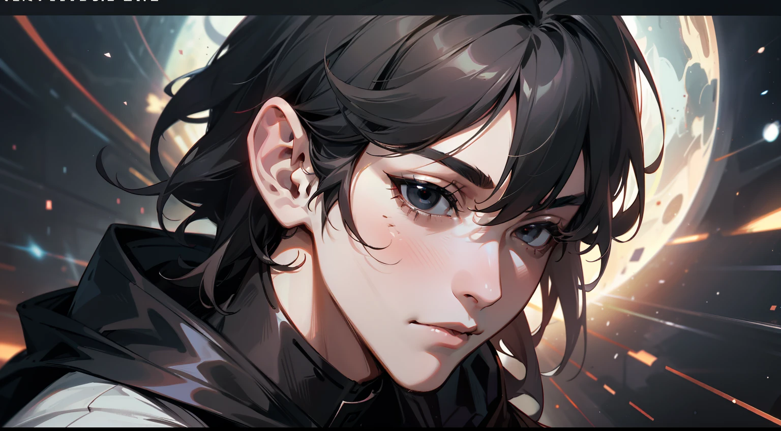 A man，More than a hundred doppelgangers，universe background，black color hair，Black eyes，Handsome，delicated，The corners of the mouth are slightly upturned