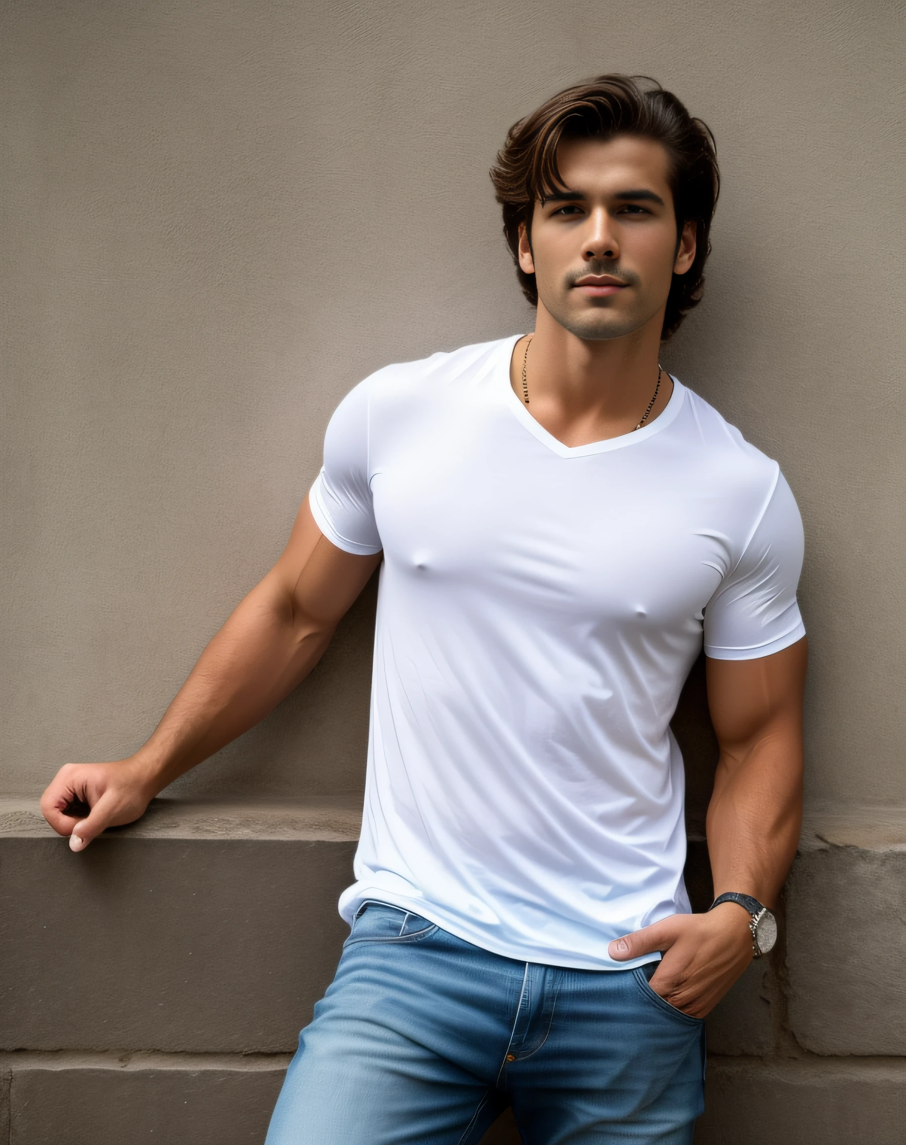 original face handsome stud man standing in front of a wall with a super bike, modeling shoot, handsome man, stylish pose, with a cool pose, full body photogenic shot, with muscular body, keep the face unedited