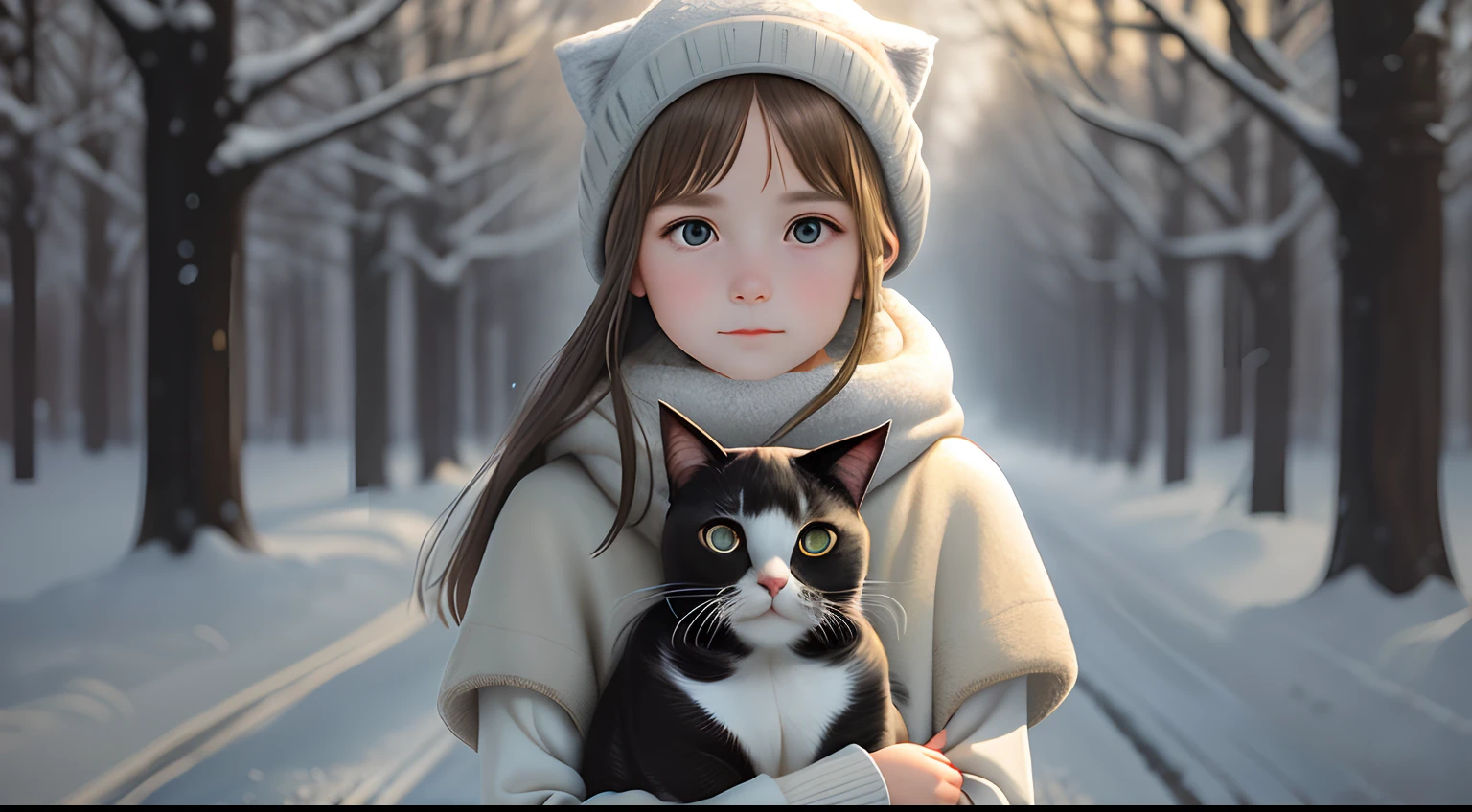 A girl holding a cat,Winters,