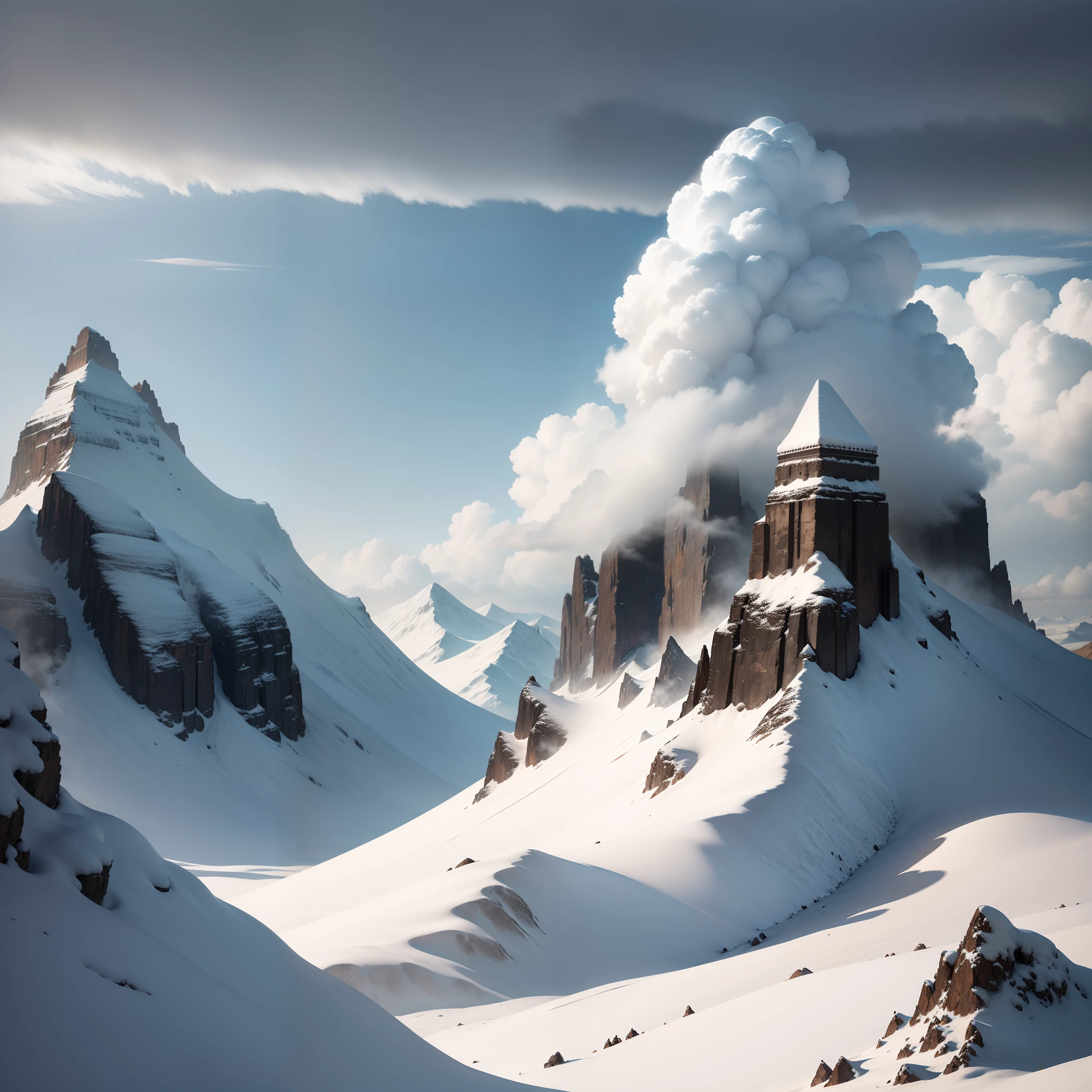 The towering black mountains are covered with snow,Separated the boundaries of the sky,blurs death and life。The black cloud is pressed down,The wrath of the gods seems to be in it,It is almost impossible to see survival。