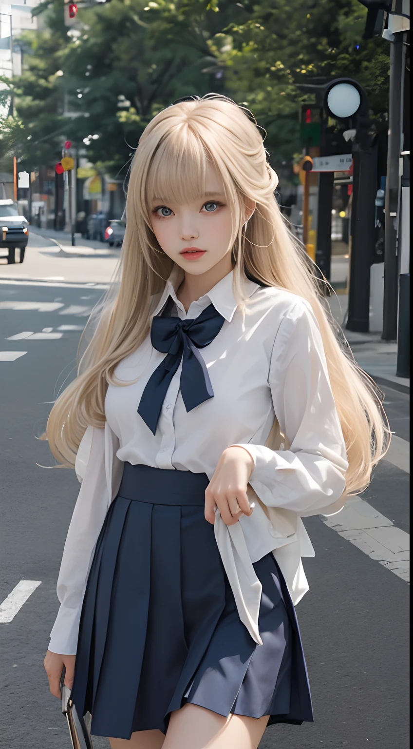 En plein air、Swaying bangs、ultimate beauty girl、Care for bangs、poneyTail、Hair care、Very beautiful 18 year old cute girl、A miniskirt、Shiny white young beautiful skin、sexy and very beautiful good looks、very cute face,extreme beautiful、Super long shiny natural platinum blonde、Silky straight hair、wide blue eyes,Translucent、School uniforms