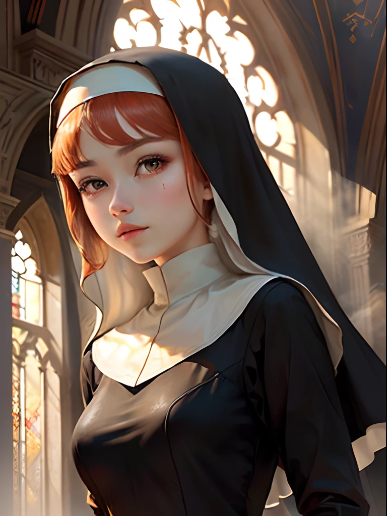 whaite hair，Red eyes，Nun dress，DOA，Brighter，faith