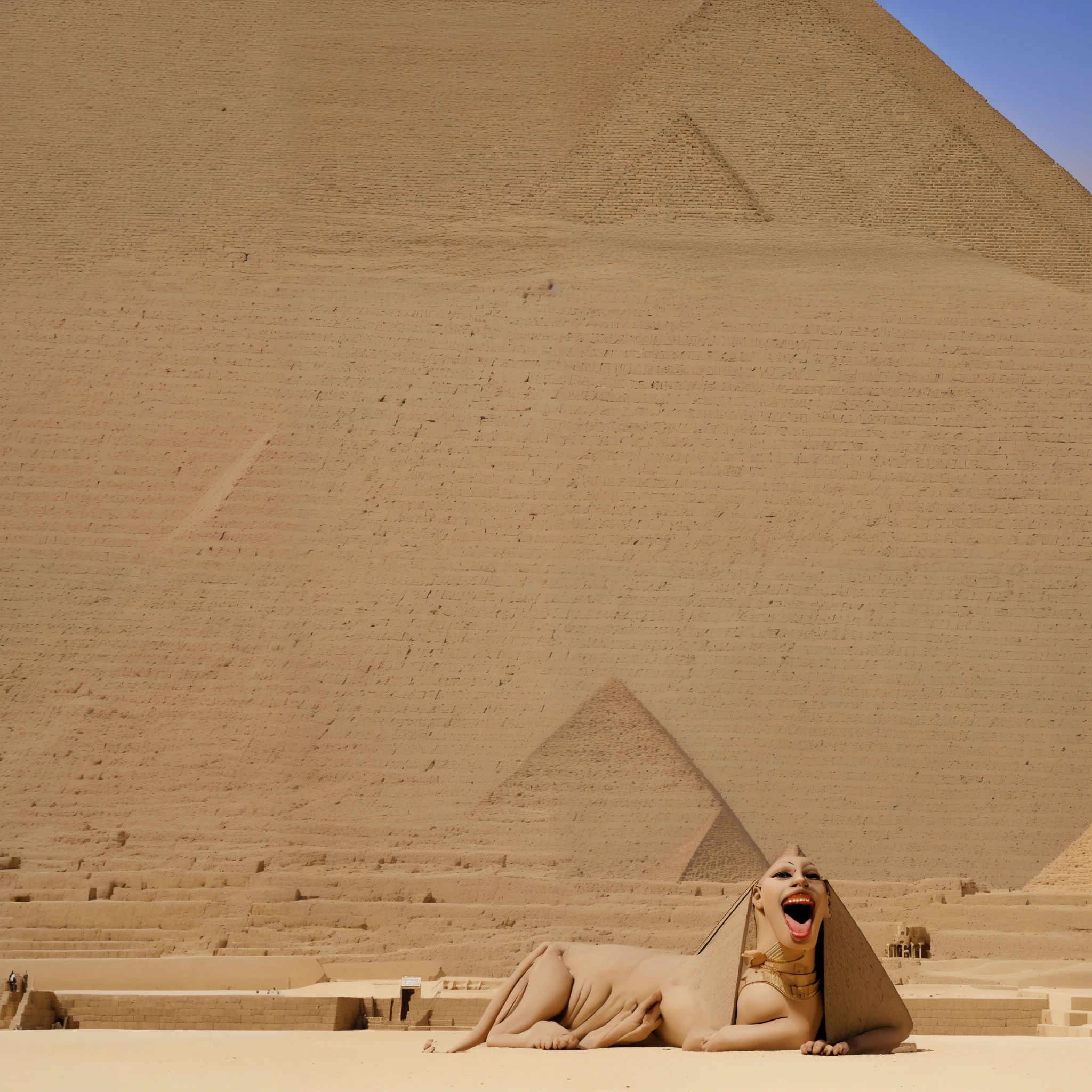 (jissha sphinx:1.0) fangs Egypt (pyramid:1.2) natural lighting masterpiece best quality hdr uhd professional raw highly detailed 32K 8K