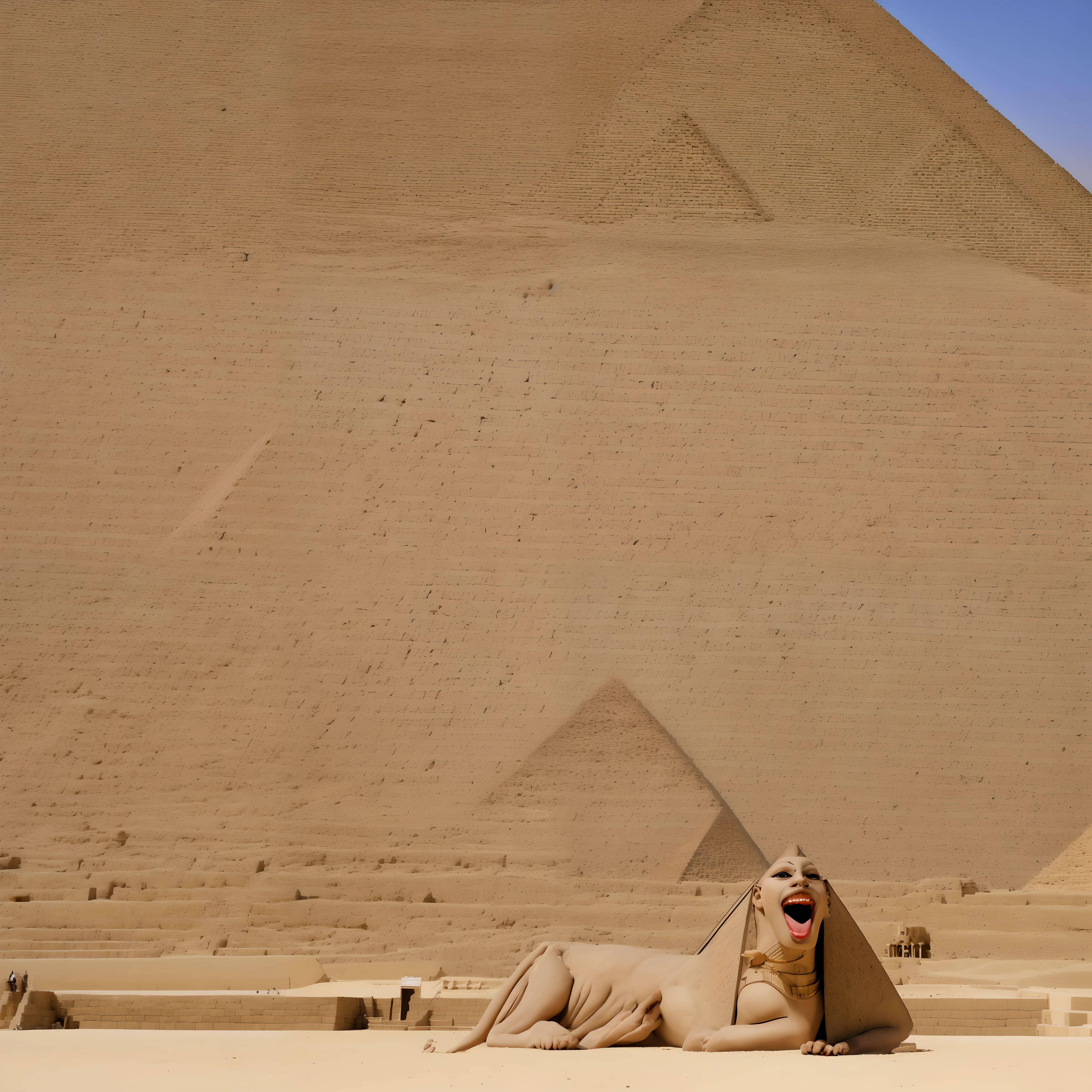 (jissha sphinx:1.0) fangs Egypt (pyramid:1.2) natural lighting masterpiece best quality hdr uhd professional raw highly detailed 32K 8K