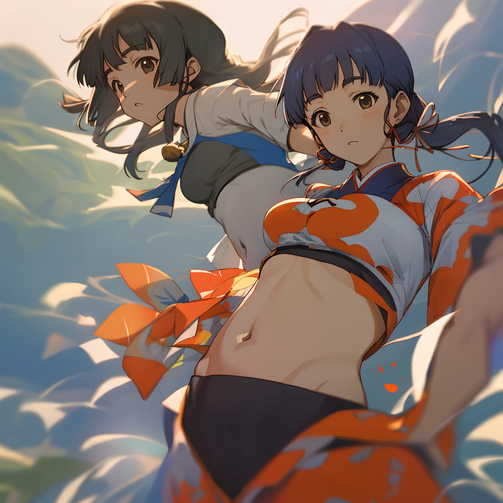 high qulity，Ayaka Kamisato，showing belly，Beth