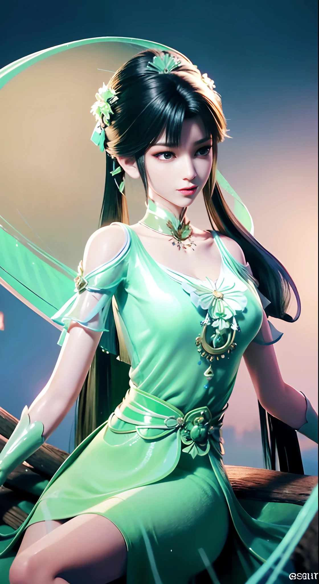 Bust photo,Face shot,Face specific,((One guy)),((((solo person)))),black color hair,A beautiful girl,((Delicate pale pink clothes)),Cyan streamers,Gauze skirt,grain,Delicate pattern,Bunched hair,Cool clothing,High split end,beautiful,leg,stocking,Skin-sensitive clothing,Tulle texture,black color hair,Works of masters,Close-up shot,depth of fields,crystal,Crystal decoration,Crystal tiara,Beautiful girl,((rain)),rainy,ray,intricate detailed clothes,cropped shoulders,exquisite detailing,Eye highlights,Exquisite clothing,Delicate pattern,ancient wind,China-style,Fine portrayal,Ultimate detail,Cinematic quality,being thin,slenderness,hair detail,Thin bangs,Coiled hair,Correct bodies,shadowing,Air bangs,8K,Super meticulous,Fine damask texture,complaisant,Silky,silkouette,Gauze skirt fabric,(gossamer:1.9),lisses,Smooth texture,Good complexion,(((mountain ranges))),rios,grassy fields,bamboo forrest,((green mountains)),petals,mountain water,smile, tsurime, Surrealism, ray tracing, UHD, high details, super detail, highres, 8k, high quality, high details, textured skin, ccurate, anatomically correct, best quality, highres, high quality, textured skin, high details, anatomically correct, super detail, anatomically correct, anatomically correct