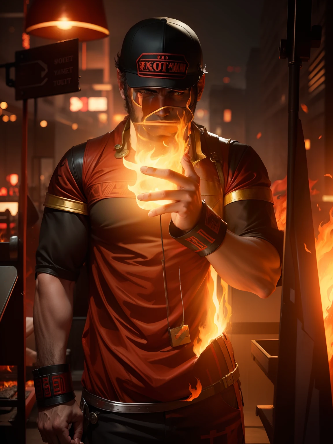 Turn subject in to devil and Change background into fire war