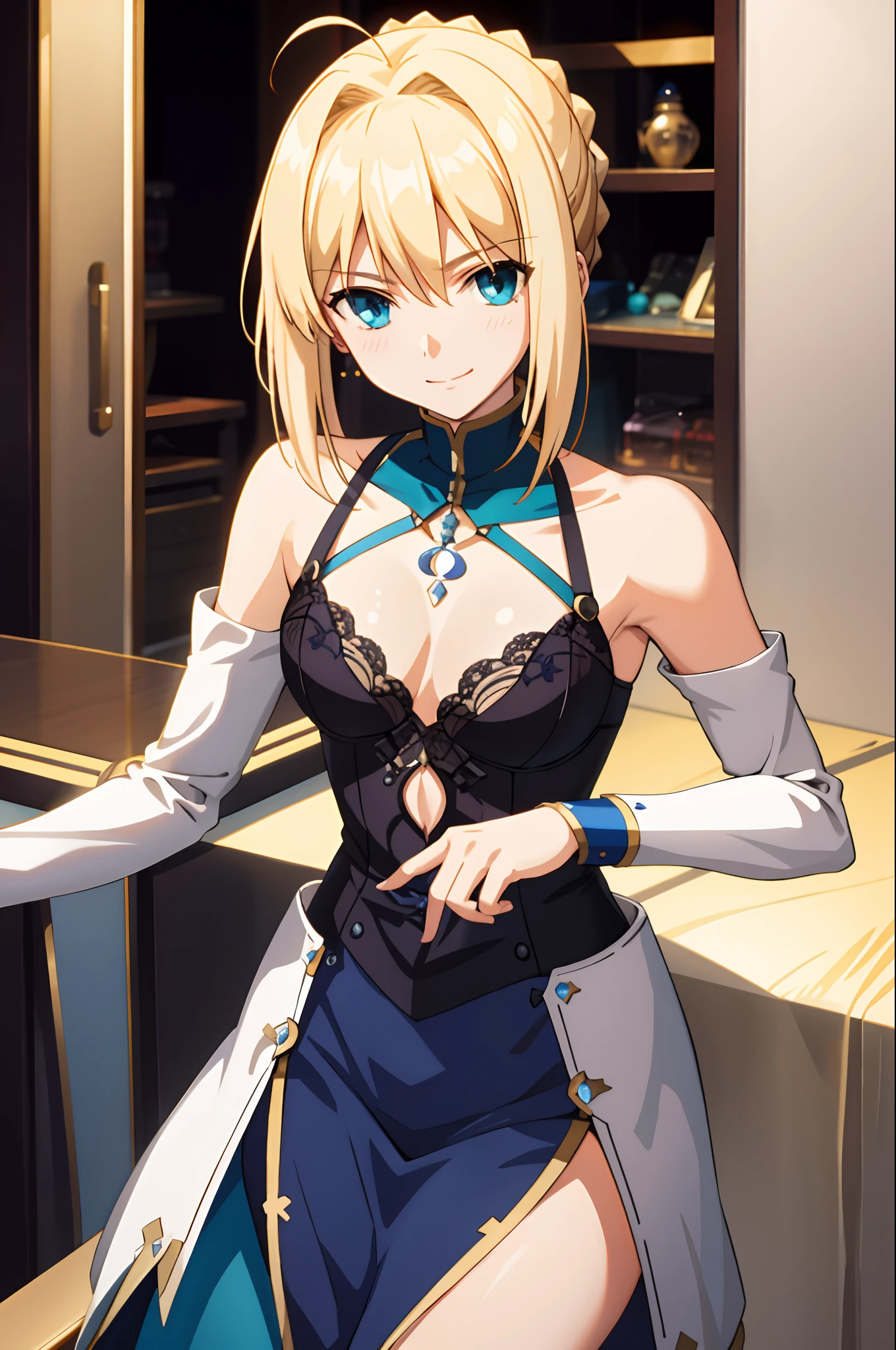 （tmasterpiece：1.4）， （best qualtiy：1.4）， 1womanl， Artoria Pendragon \（destiny\）， ssmile，Sexy body lingerie