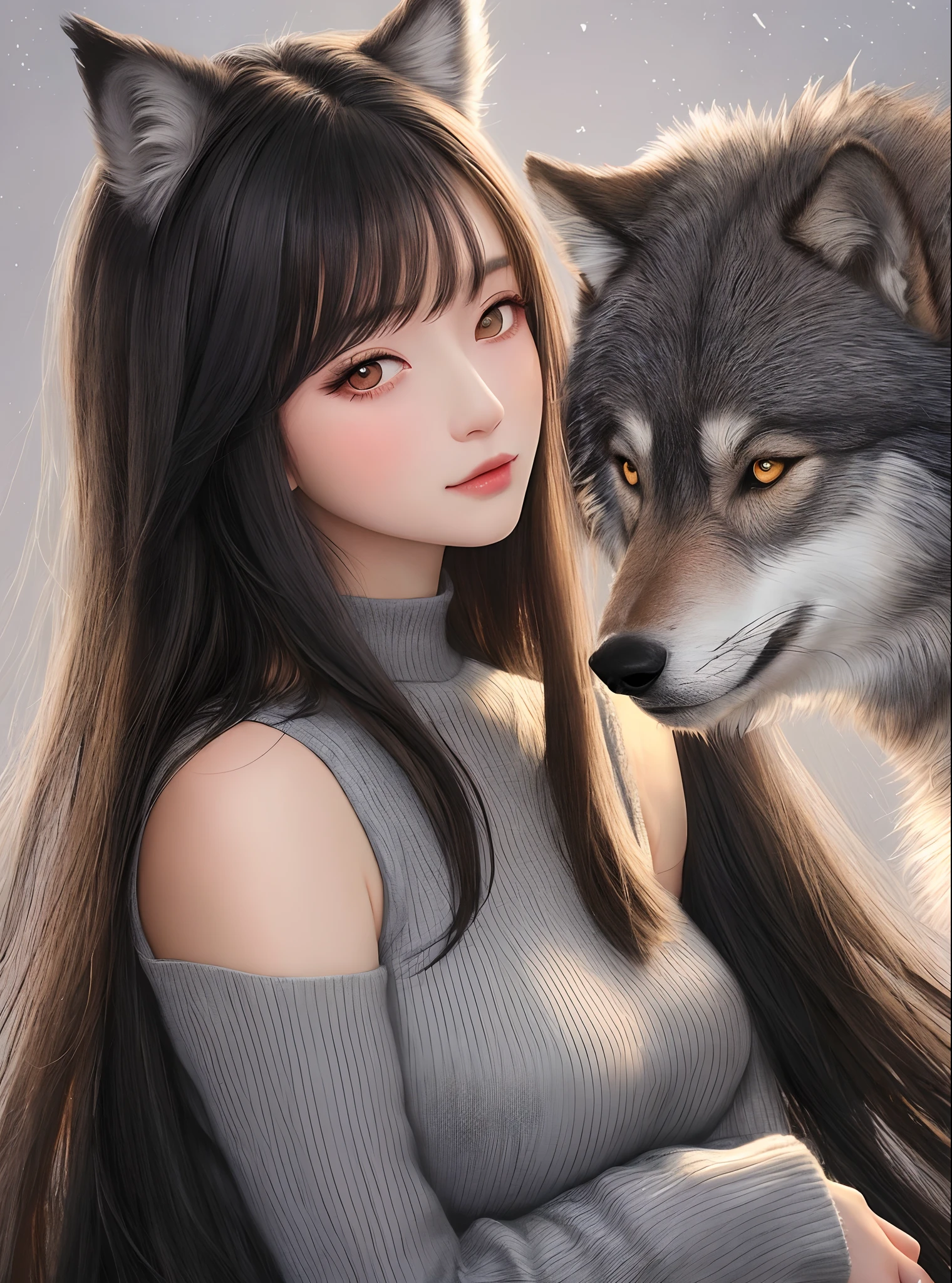 tmasterpiece,Highest image quality,Need,quadratic element,illustration,less big breasts!shoun,silber hair,Wolf ears,Wolf tail,short detailed hair,Pocket sweater,male people