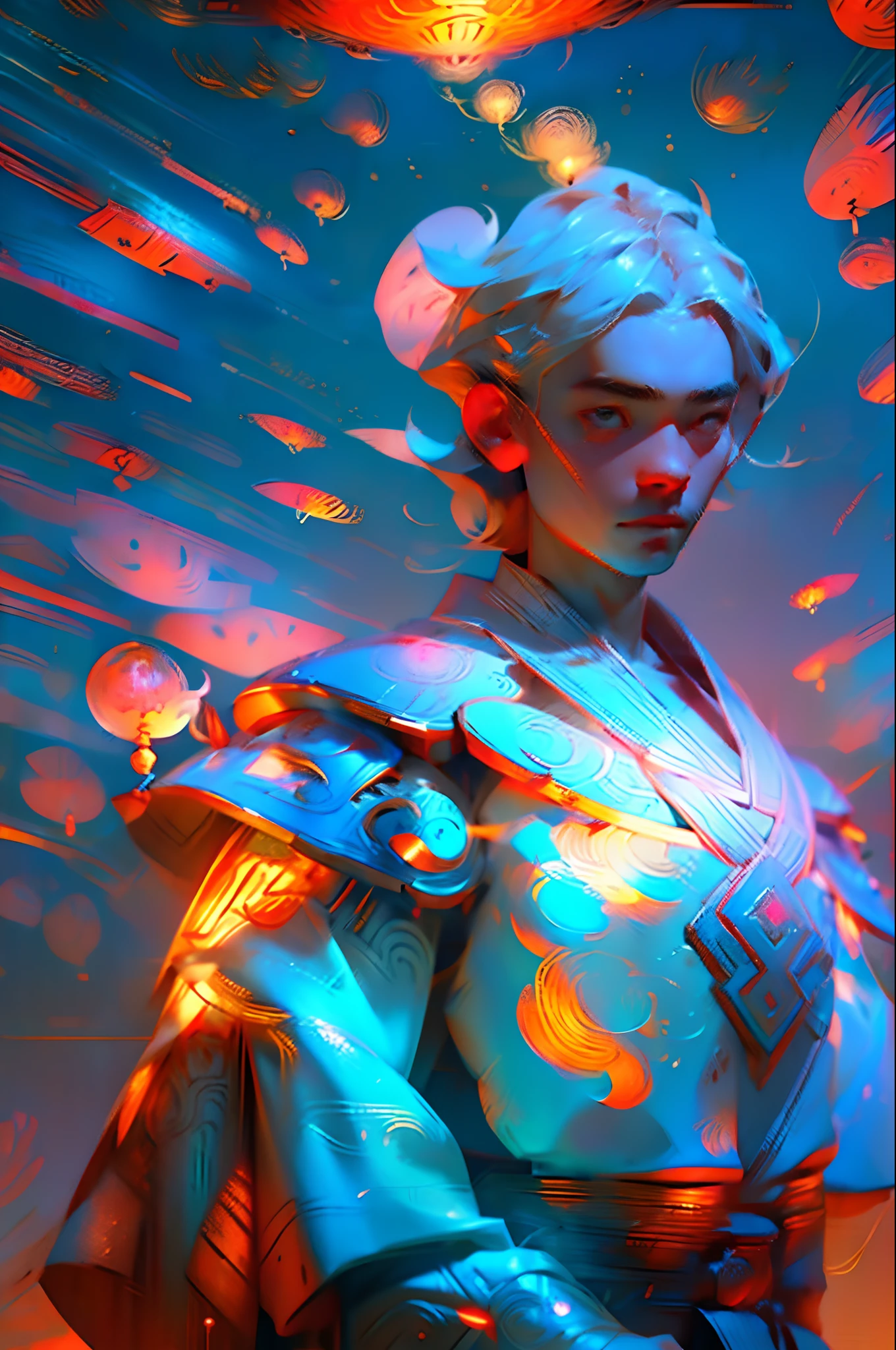 best qualityer,tmasterpiece,超高分辨率,独奏,1 beautiful mature girl,,Jiu Shenzhi,Chinese Taoist style,Weapon in hand,Impact screen,translucent and glowing metallic patterns,(glowing metal objects hovering in the air and surrounding him:1.2),(Electric arcs and sparks:1.2),(Energy flow:1.2),(translucent magnetic lines:1.2),(golden silver grey and shimmering light effects:1.2),