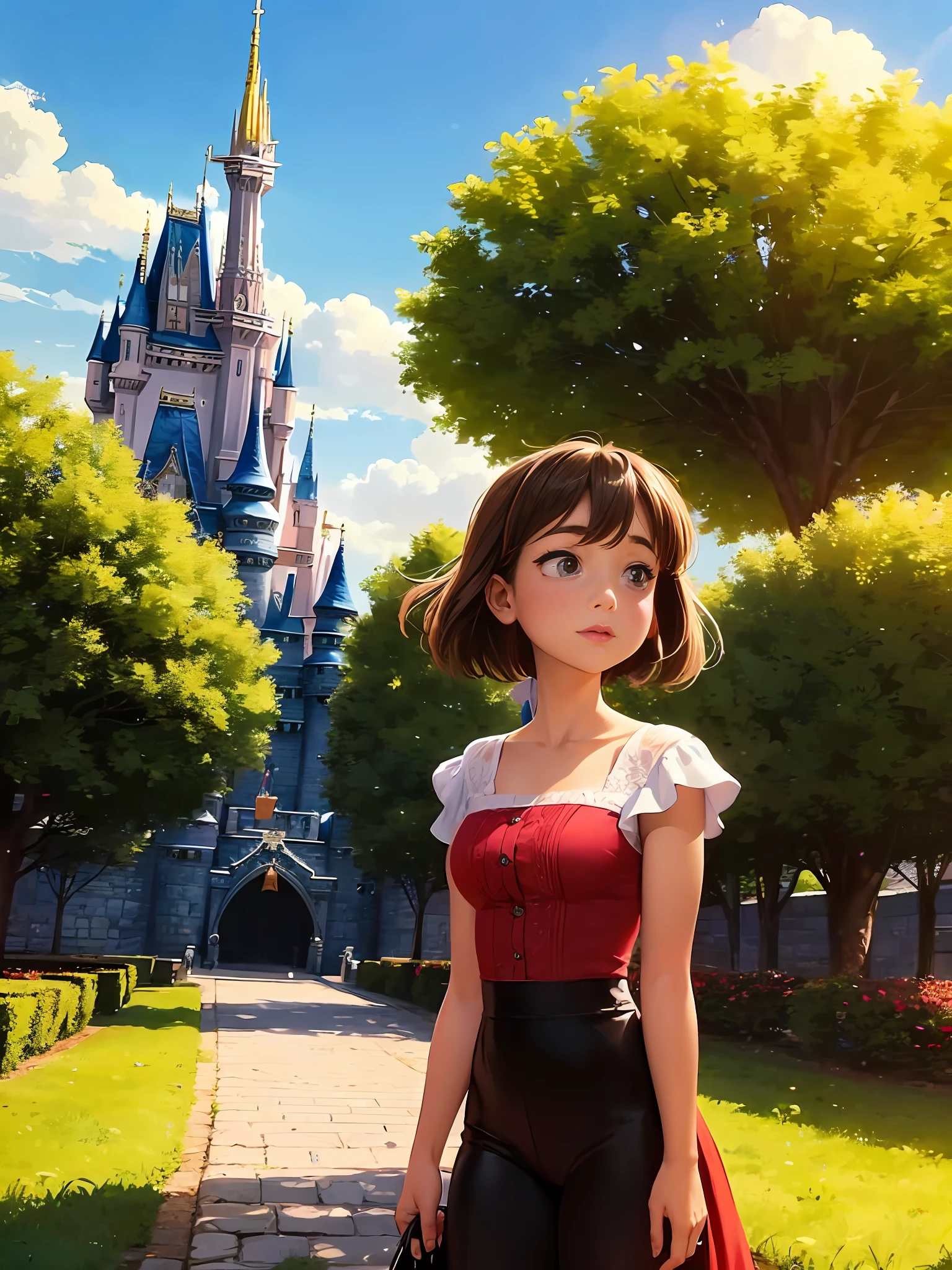 Lucy lives in a rich and beautiful kingdom，But she always felt that something was missing from her life，Disney  style，Animate，Cartoony