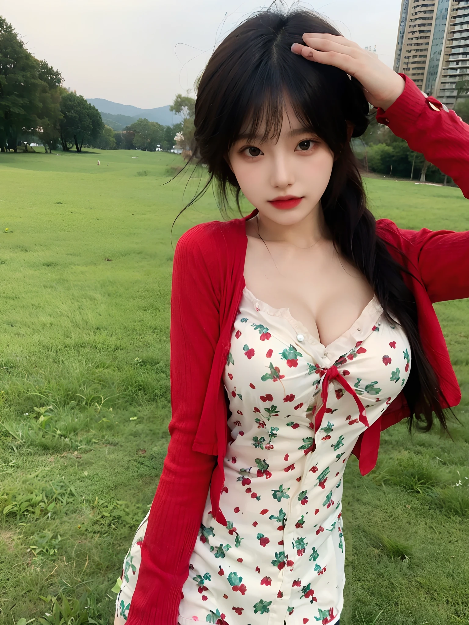 (Large breast:1.4),(open shirt:1.4),(Best quality,masterpiece,ultra high res,(photorealistic:1.4),1girl,(:1.4),(partially unbuttoned:1.5),