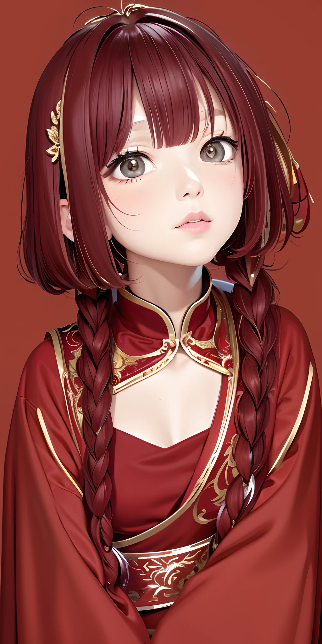 tmasterpiece，high qulity，brunette color hair，Red costume Hanfu