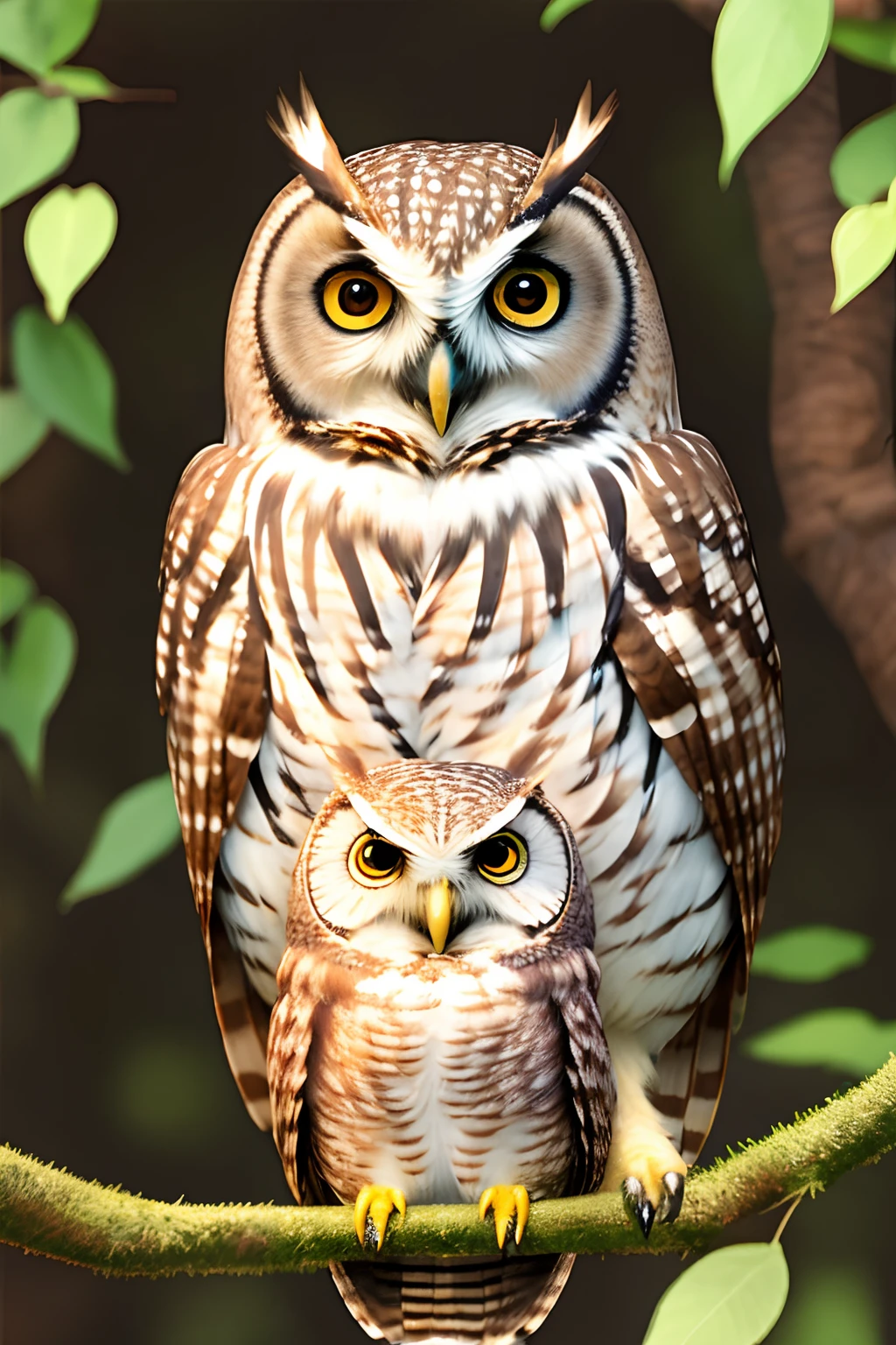 An owl with three heads