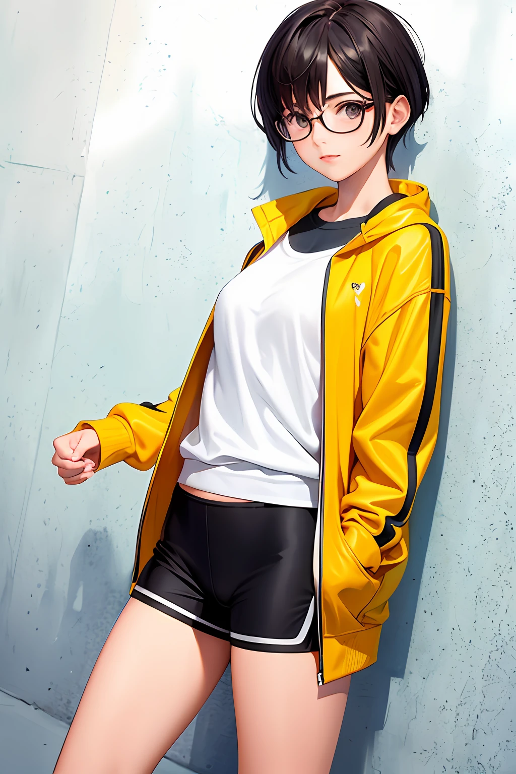 Girl in sportswear short hair, glasses, lively and cute