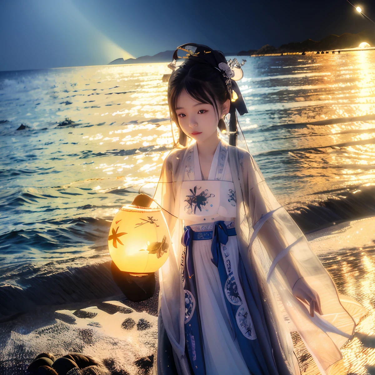 Under the night,A sparkling sea of fluorescent glows in the moonlight,Like a mysterious dream。The sea breeze blows gently,The waves are undulating,The fluorescence dances like stars,It presents a mysterious and beautiful picture。 in a sea of fluorescence,Immerse yourself in the unknown,The eyes shone with curiosity and exploration。The moonlight fell on her,It was as if she had become a fairy in the moonlight。This photo inspires people to pursue their hopes and dreams for the future。